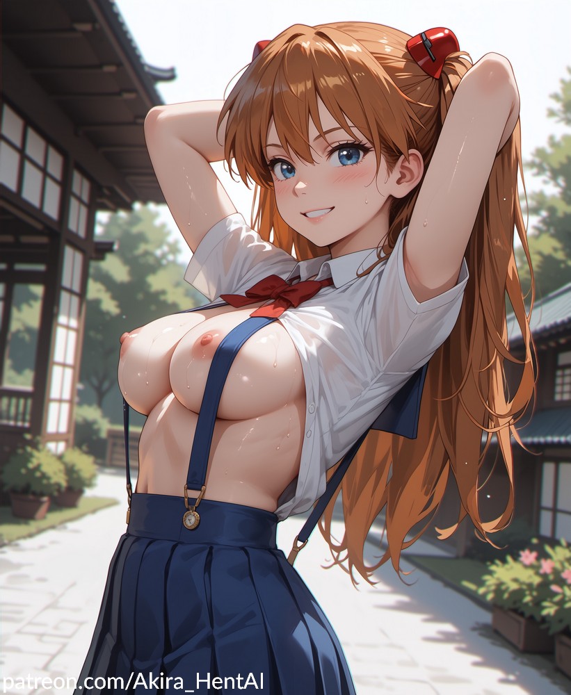 ai_assisted ai_generated akira_hentai asuka_langley_sohryu big_breasts breasts_out_of_clothes breasts_outside inviting_to_paizuri inviting_to_suck neon_genesis_evangelion paizuri perky_breasts perky_nipples red red_hair showing_breasts sideboob suspenders twintails