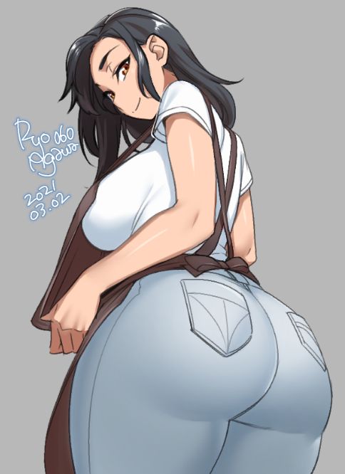 1girls, ass, big ass, denim, female, female only, jeans, looking at viewer, looking back, ryo agawa, thick thighs, wide hips