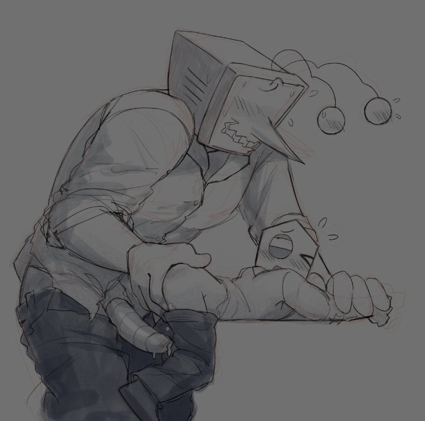 2boys, battat (deltarune), blush, deltarune, deltarune chapter 3, fingering, gay, male, non-human, object head, pippins (deltarune), size difference, sweat, tenna (deltarune), tv head, yaoi