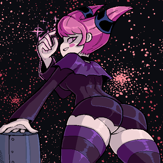 1girls ass big_ass black_dress dat_ass dc dc_comics dress goth grey_skin jinx_(dc) minidress no_panties no_underwear pink_hair solo stockings striped_legwear teen_titans thighhighs twintails upskirt valmar