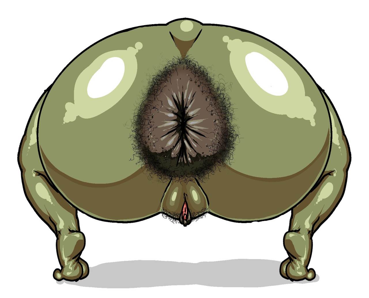 1girls, anal hair, anthro, anus, ass, big ass, female, green skin, hilda (mindcannon), huge ass, lollipopcon, original, original character, pubic hair, puffy anus
