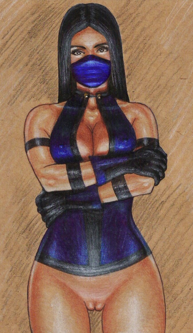 1girls 2d black_hair bottomless breasts busty cleavage cowboy_shot edithemad female hairless_pussy hourglass_figure kitana large_breasts long_hair looking_at_viewer mortal_kombat pinup pinup_pose pussy shaved_pussy solo standing traditional_media_(artwork) vagina vulva wide_hips