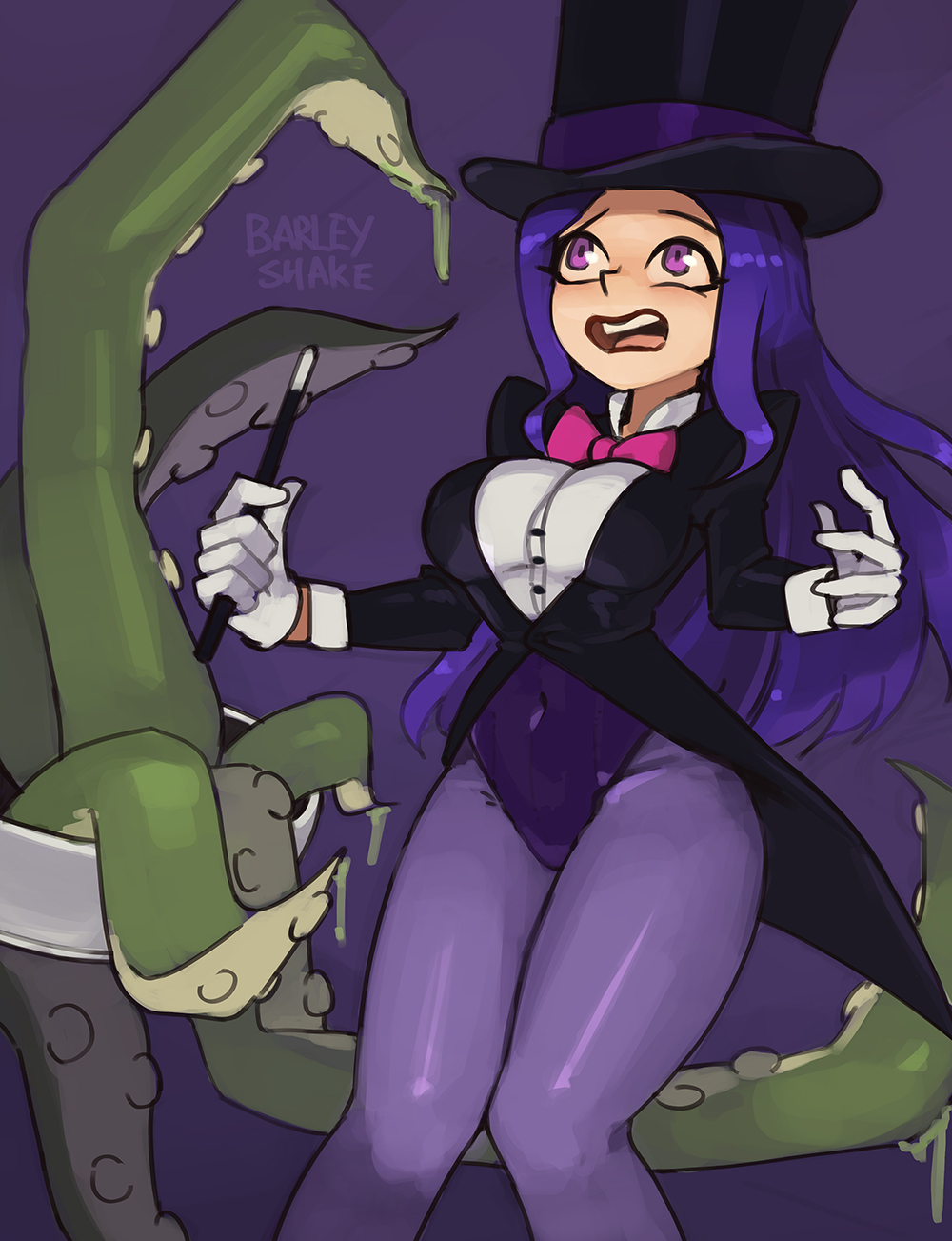 barleyshake, big breasts, breasts, dc, dc comics, dc super hero girls, female, imminent rape, imminent sex, precum, purple eyes, purple hair, suggestive fluid, tentacle, thick, thick thighs, zatanna, zee zatara