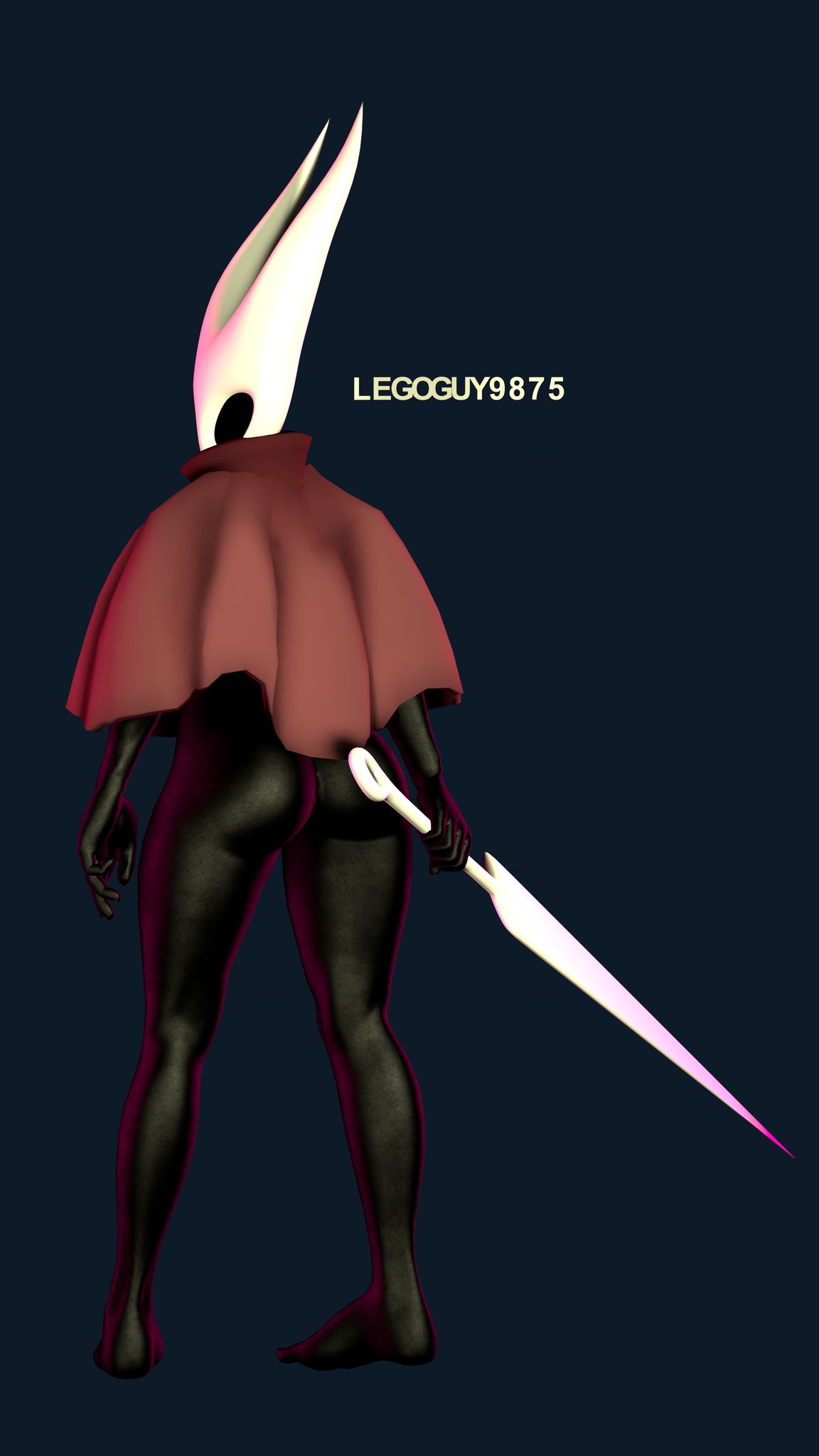 3d 3d_(artwork) anthro arthropod ass big_ass black_body black_eyes black_skin cloak clothed clothing female female_protagonist hollow_knight hornet_(hollow_knight) insect legoguy9875 looking_at_viewer looking_back video_games