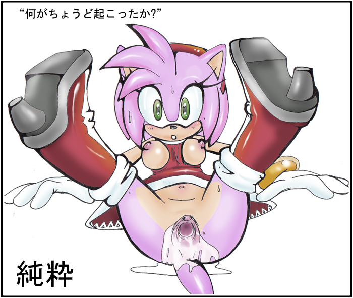 amy_rose anthro auntymoira blush color cum_in_pussy female female_only fur furry furry_only hedgehog japanese_text purity pussy short_hair simple_background solo sonic_(series) text uncensored white_background