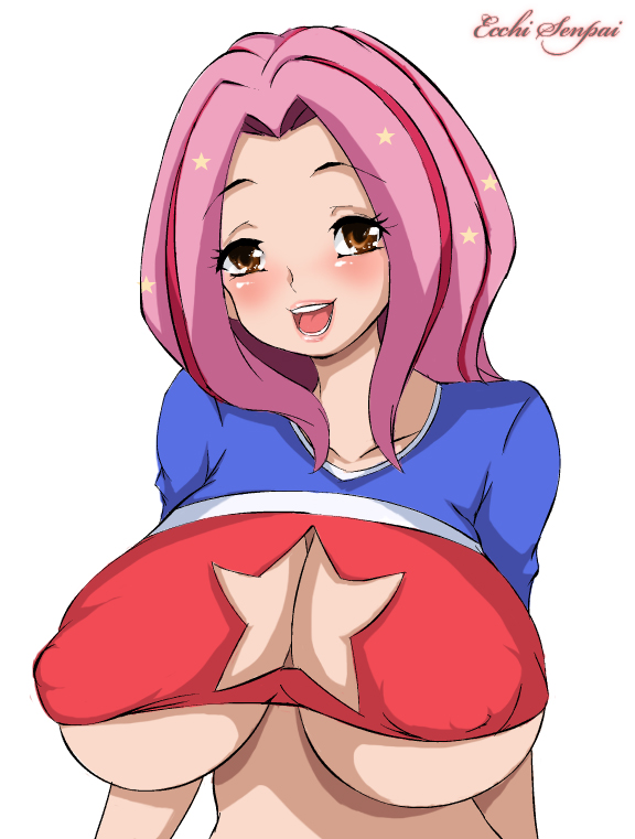 blush breasts brown_eyes clothes color digimon ecchisenpai female female_only front_view hair human mimi_tachikawa pink_hair solo tagme