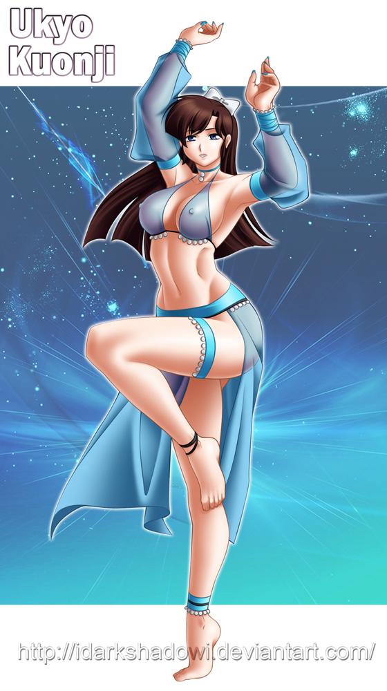 belly_dancer belly_dancer_outfit blue_eyes brown_hair dancer dancer_outfit dancing erect_nipples femsub hairbow harem_girl harem_outfit large_breasts loincloth long_hair ranma_1/2 slave slave_outfit slavegirl submissive_female thedarkness ukyo_kuonji voluptuous