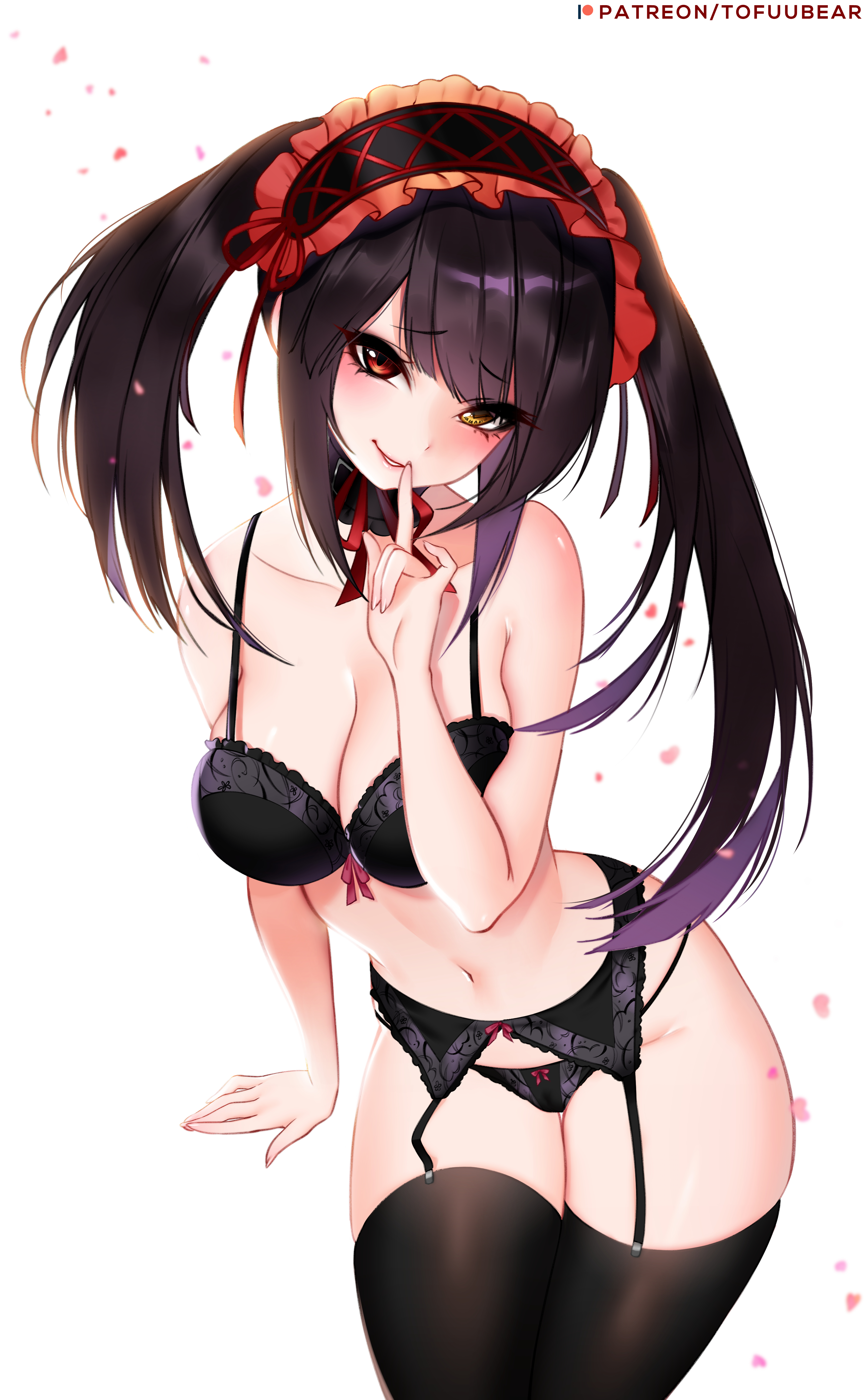 alternate version available, date a live, female, female only, lingerie, looking at viewer, panties, solo, thick thighs, thighhighs, thighs, tofuubear, tokisaki kurumi