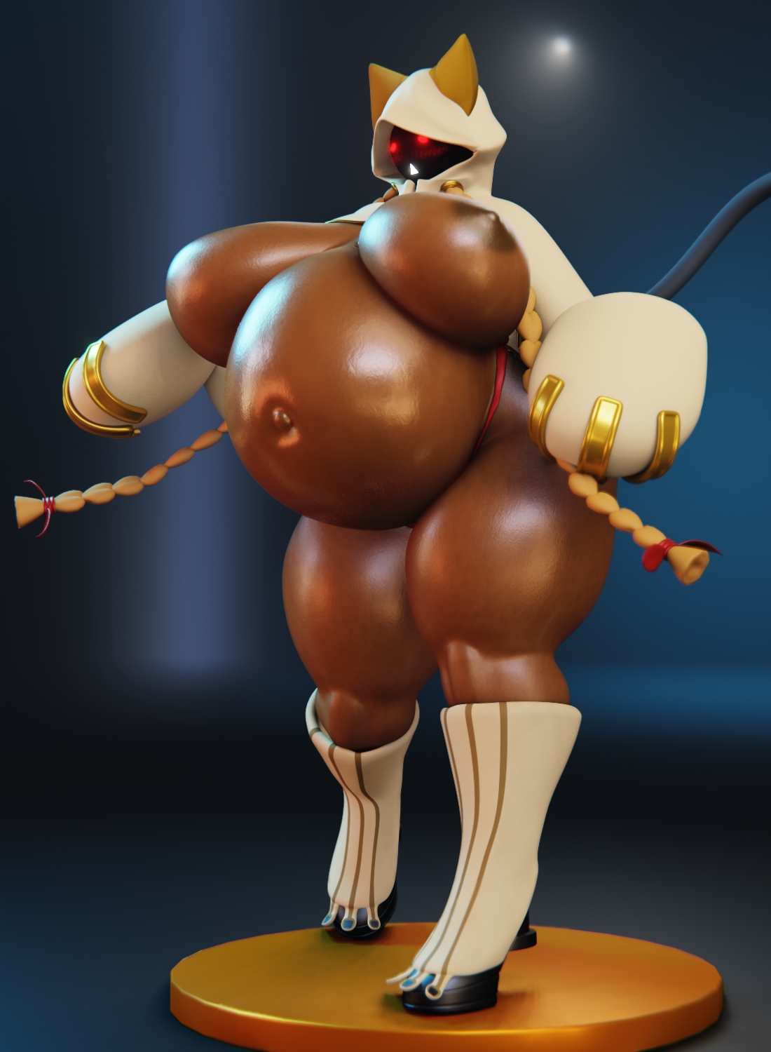 1girls, 3d, areolae, blazblue, breasts, cghonk, dark skin, dark-skinned female, female, female only, huge belly, huge breasts, nipples, pregnant, ready to pop, taokaka, thick thighs, wide hips