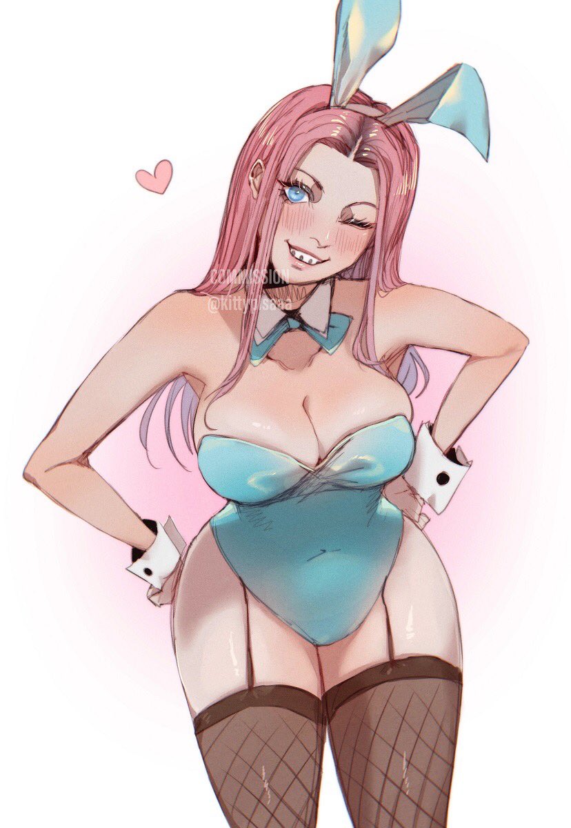 braces bunny_girl bunnysuit dbd dead_by_daylight kittyplsaaa pink_hair susie_(dead_by_daylight) the_legion