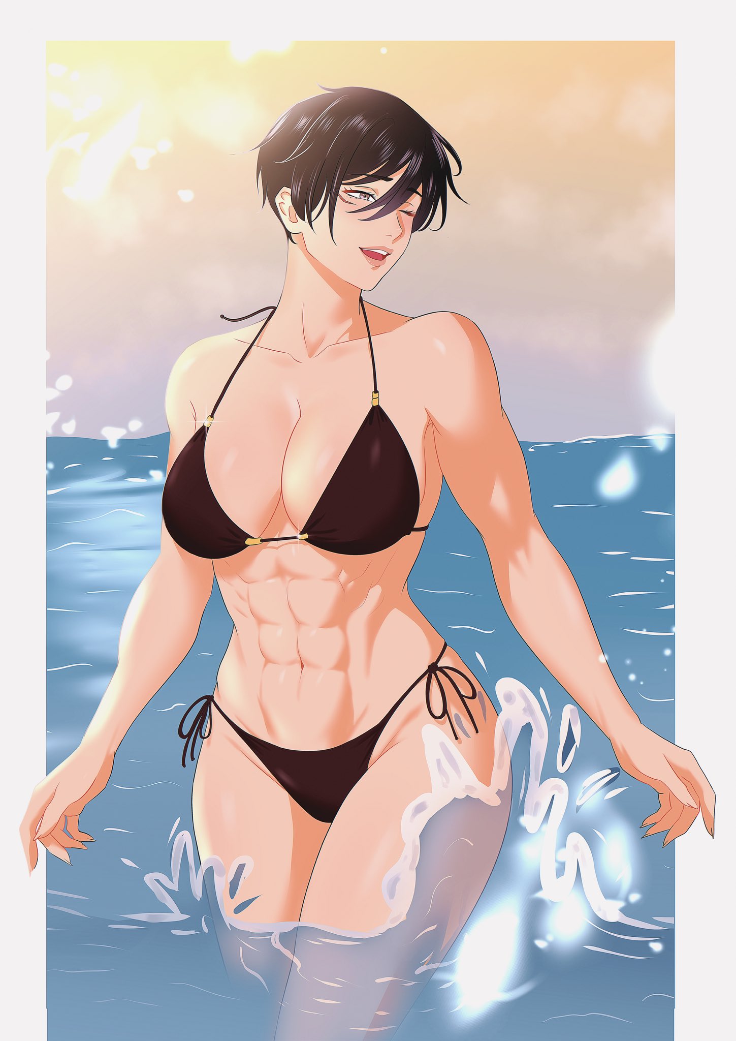 1girl, 1girls, abs, asian, asian female, attack on titan, black hair, black-haired female, female, female only, mikasa ackerman, muscles, muscular, muscular female, muscular shoulders, shingeki no kyojin, tagme