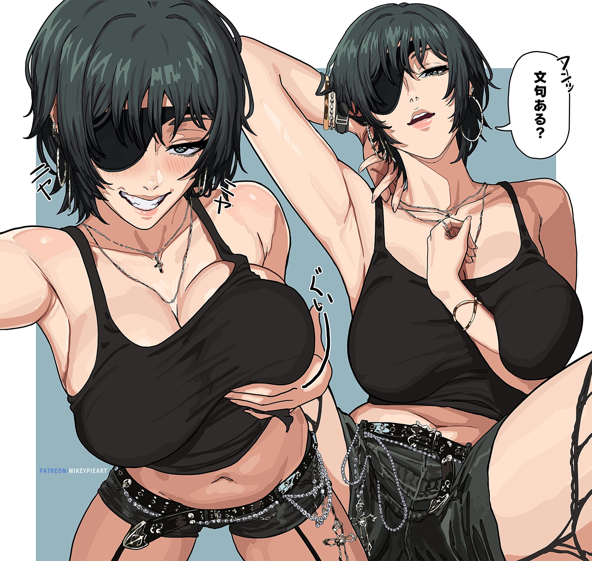 1girls, alternate version available, armpits, asahi breweries, ass, barefoot, beer, beer can, belly button, big ass, big breasts, blush, breasts, chainsaw man, drunk, exposed midriff, feet, female, female only, grabbing, grabbing own breast, himeno (chainsaw man), japanese text, large ass, large breasts, light skin, light-skinned female, magazine cover, mappa, midriff, mikeypieart, panties, qr code, shirt lift, sitting, smirking, smirking at viewer, spread legs, tank top, tanktop, teasing, teasing viewer, thick thighs, underboob, undressing