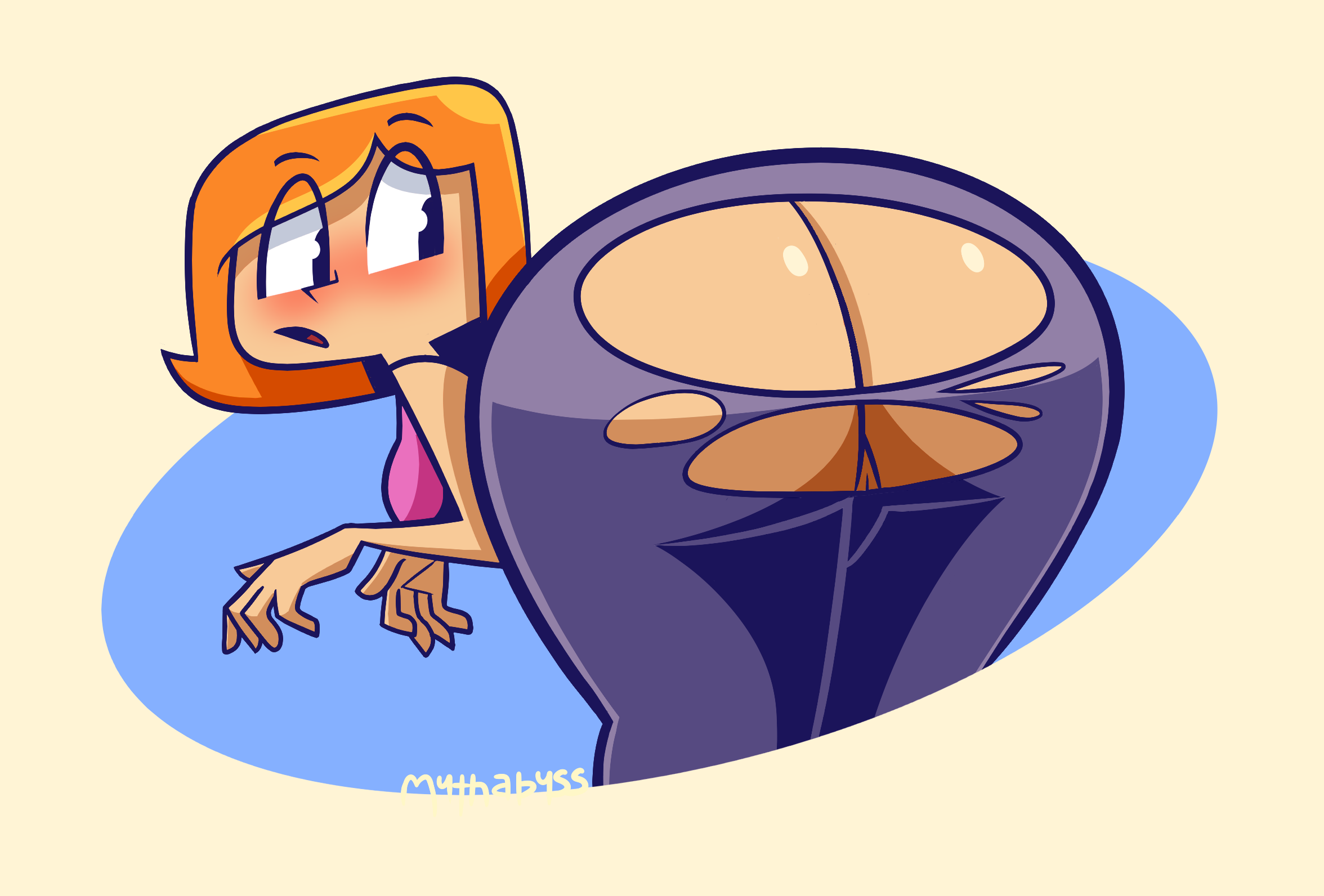 ass, big, big ass (female), big butt (female), cartoon network, debbie turnbull, debs turnbull, female, female focus, female only, ginger, ginger hair, huge ass (female), inconvenient ass, looking at own ass, looking at own butt, looking back, milf, mythabyss, orange hair, pussy, red hair, redhead, robotboy, thick thighs, thighs, wardrobe malfunction