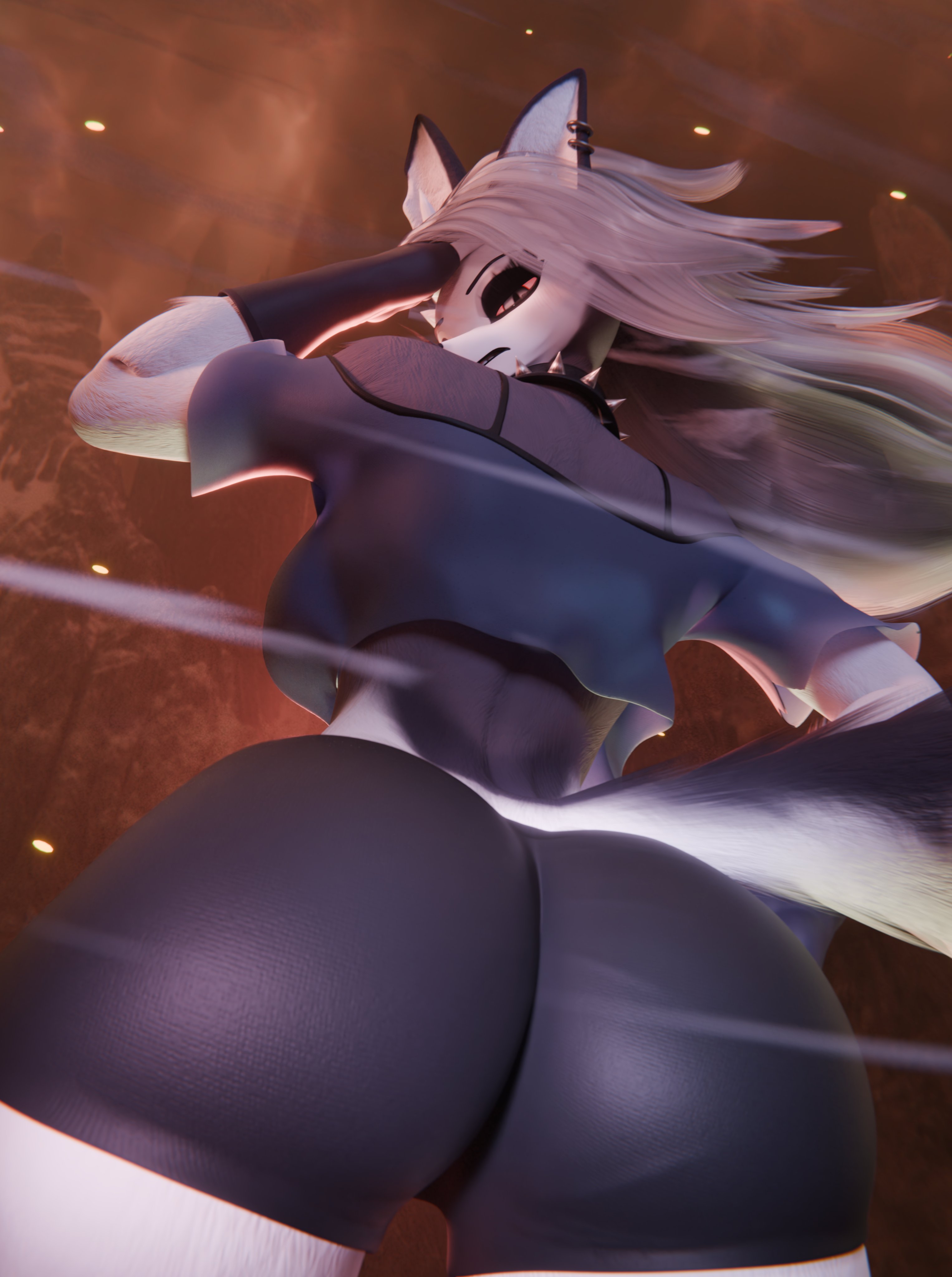 big ass, from behind, furry, helluva boss, hi res, looking at viewer, loona (helluva boss), presenting ass, quveliz, tagme, wolf