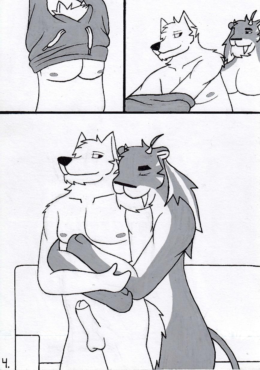 2_horns anthro anthro_only ass black_and_grey black_and_white canid canine canis chilling clothing comic comic_page duo felid final_fantasy fur furniture gay hair hi_res hoodie horn hug long_hair male male/male male_only mammal monochrome night nipples penetration ronso shallow_penetration smug_face sofa square_enix topwear traditional_media_(artwork) undressing video_games viktor_iousking(artist) wolf