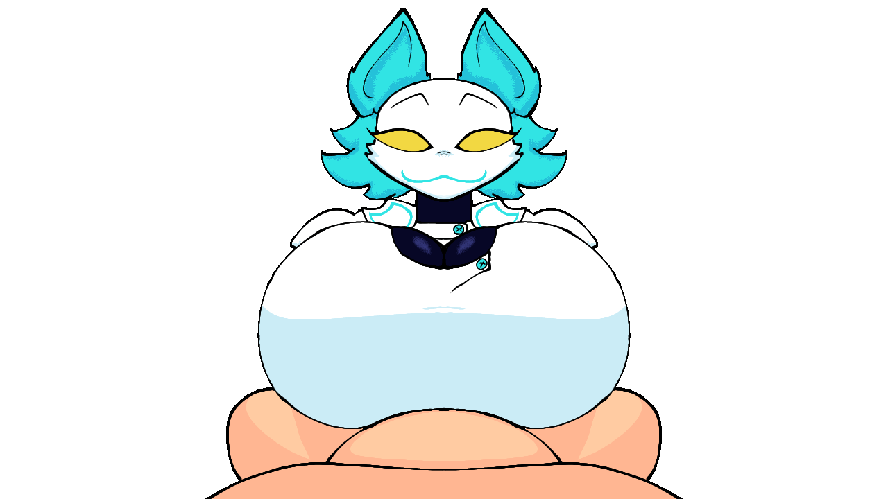 2d, animated, anthro, beat banger, big breasts, black body, blue fur, commission, deltarune, deltarune chapter 2, furry, gif, huge breasts, light skin, light-skinned male, loop, looping animation, luksiedraws, no arms, paizuri, paizuri under clothes, pov male, snout, tasque manager (deltarune), transparent background, twitter link, unseen face, unseen male face