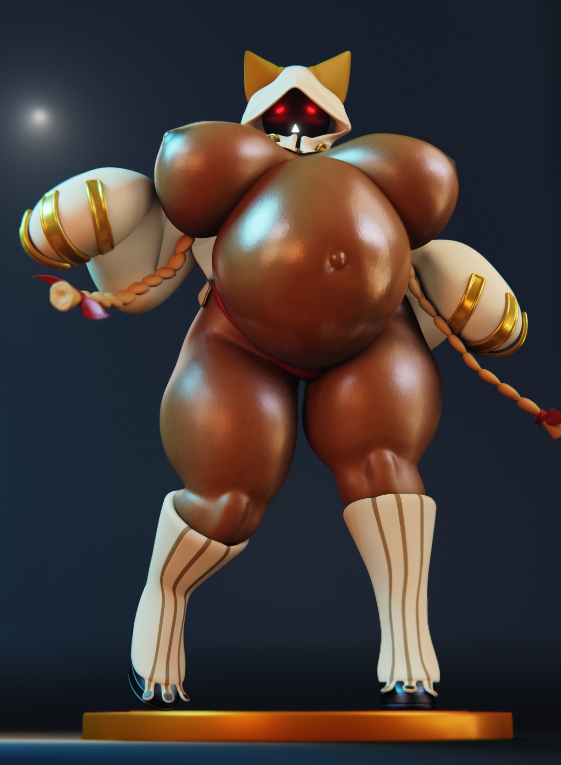 1girls, 3d, areolae, blazblue, breasts, cghonk, dark skin, dark-skinned female, female, female only, huge belly, huge breasts, nipples, pregnant, ready to pop, taokaka, thick thighs, wide hips
