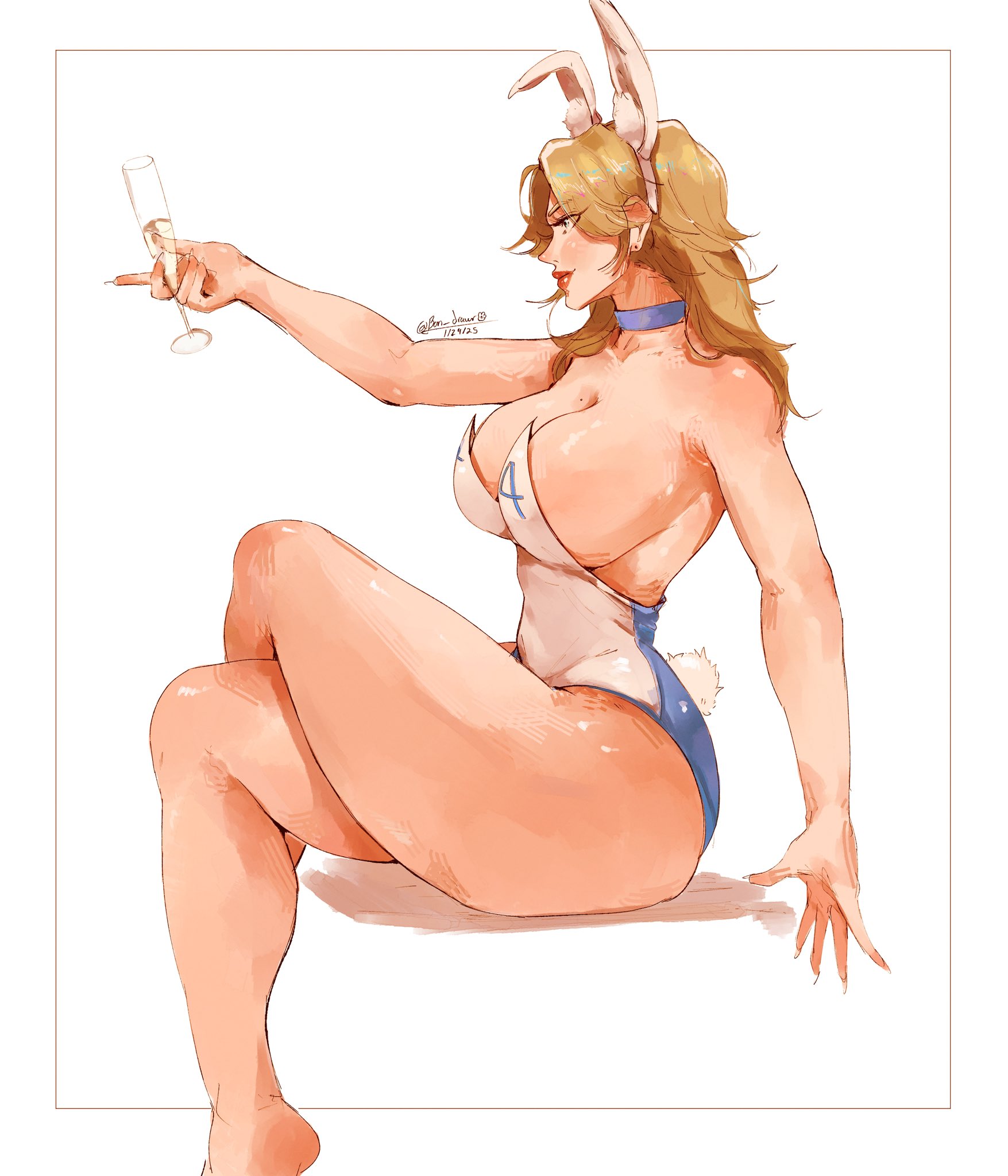 2d, big ass, big breasts, blonde hair, bon drawr, bunny ears, bunnysuit, crossed legs, fantastic four, female, female only, fully clothed, invisible woman, invisible woman (marvel rivals), marvel, marvel rivals, milf, solo, sue storm, thick thighs, underwear