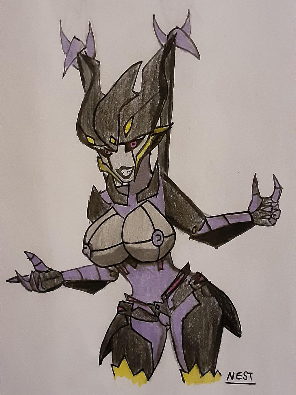 1girls airachnid alien alien_girl big_breasts breasts busty female female_only grey_breasts machine mechanical nestoperative nipples purple_eyes purple_nipples pussy robot robot_girl solo solo_female traditional_media_(artwork) transformers transformers_prime vagina