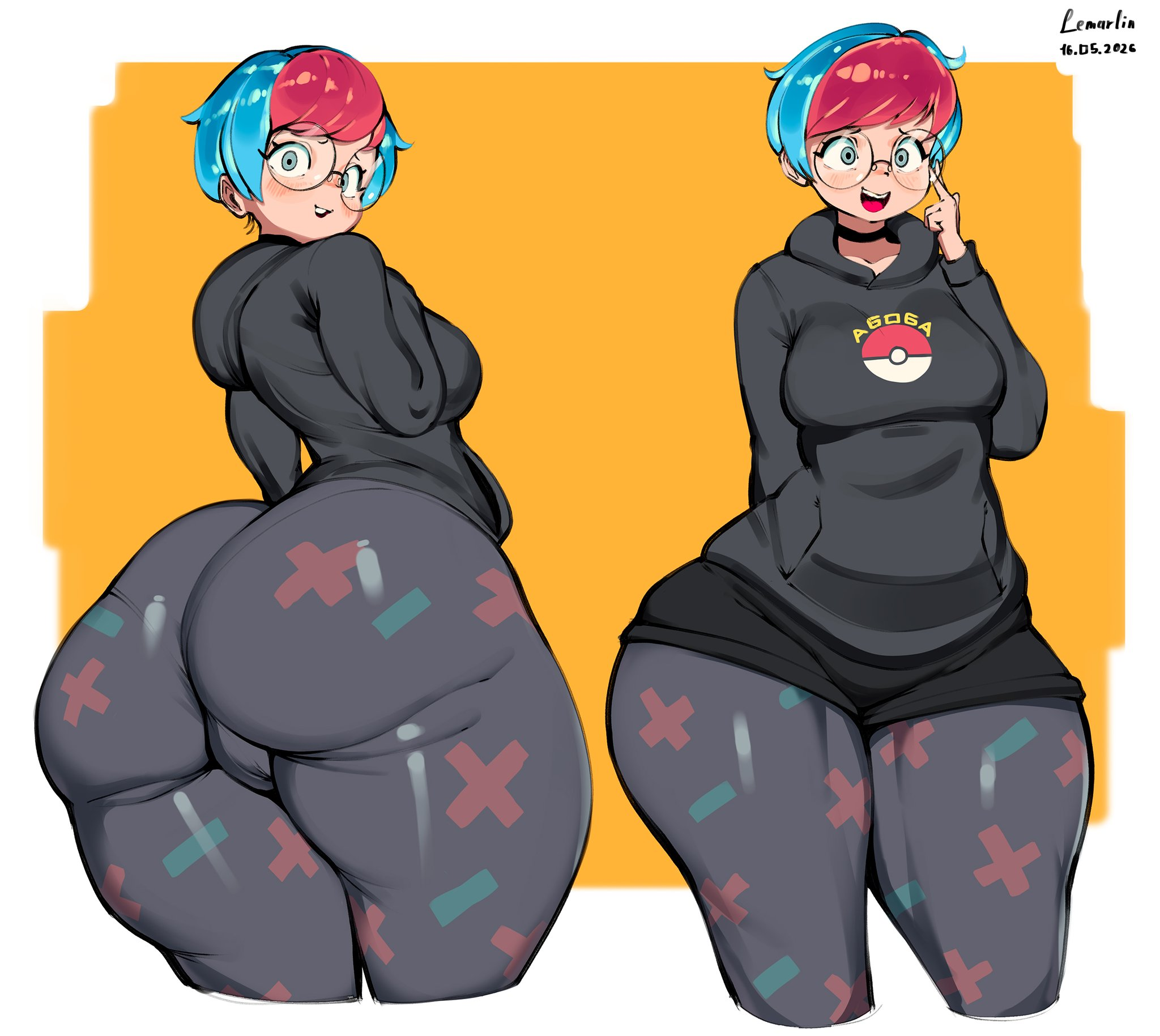 1girls, 2026, 2d, back view, big ass, clothed, clothing, female thick thighs, game freak, glasses, hoodie, lemarreart, pantyhose, penny (pokemon), pokemon, pokemon sv, round glasses, silver eyes, tagme, two-tone hair, wide hips