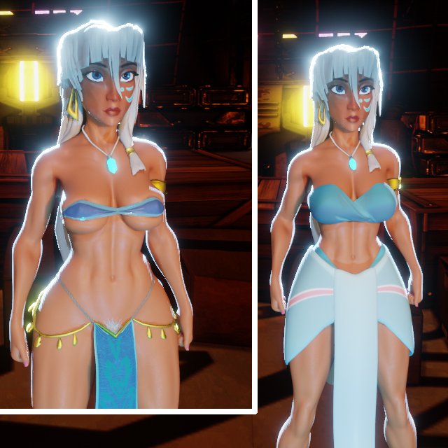 1girls, 3d, atlantis: the lost empire, blue eyes, breasts, cleavage, crisisbeat, dark skin, dark-skinned female, disney, earrings, face markings, female, female only, glowing markings, kida, long hair, solo, white hair