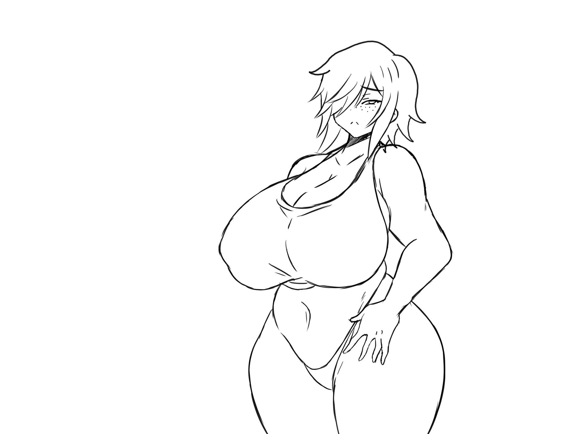 1girls, animated, belly, big breasts, breasts, breasts out, chubby, chubby female, curvaceous, curvaceous body, curvaceous female, curvaceous figure, curves, curvy, curvy body, curvy female, curvy figure, curvy hips, dialogue, dialogue box, dialogue bubble, fat, female, female only, freckles, freckles on face, huge breasts, large breasts, maymayuumi, mayumi oka, messy hair, nipples, original, original character, short hair, showing breasts, sketch, tagme, tank top, tank top lift, thick, thick ass, thick hips, thick thighs, thighhighs, thighs, thong, tomboy, unfinished, venus body