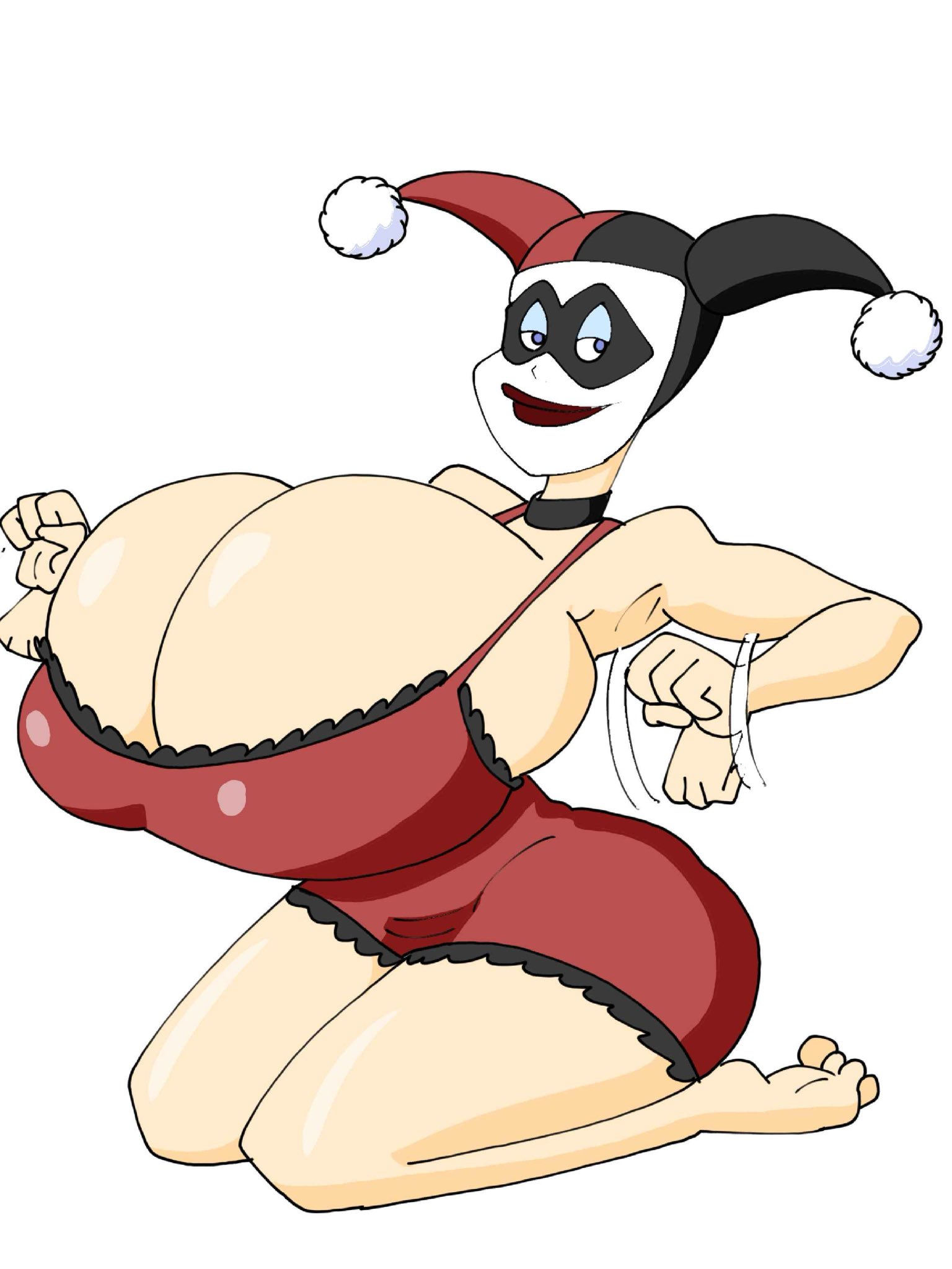 1girls, batman (series), batman: the animated series, big breasts, breasts, canonical scene, cleavage, dc animated universe, dc comics, female, female only, harley quinn, harley quinn (classic), harley quinn (dcau), huge breasts, massive breasts, maxtlat, nightgown, official alternate costume, solo, the new batman adventures
