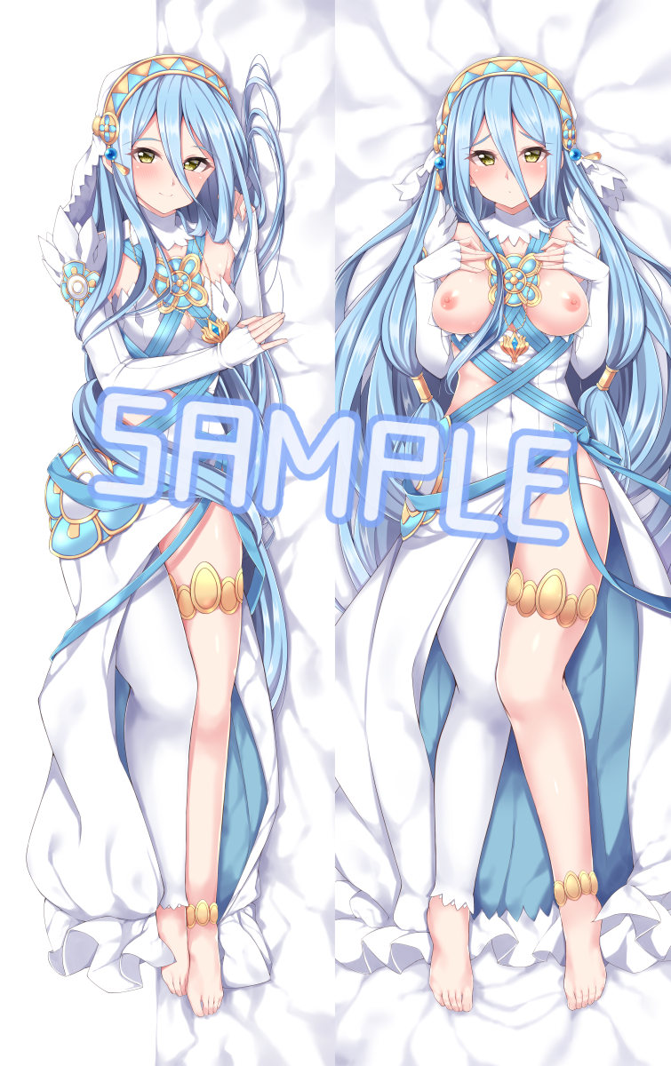 1girls azura_(fire_emblem) blue_hair breasts dakimakura dakimakura_(medium) dress elbow_gloves female fire_emblem fire_emblem_fates gloves hairband highres jewelry jiino long_hair looking_at_viewer necklace nintendo nipples veil yellow_eyes