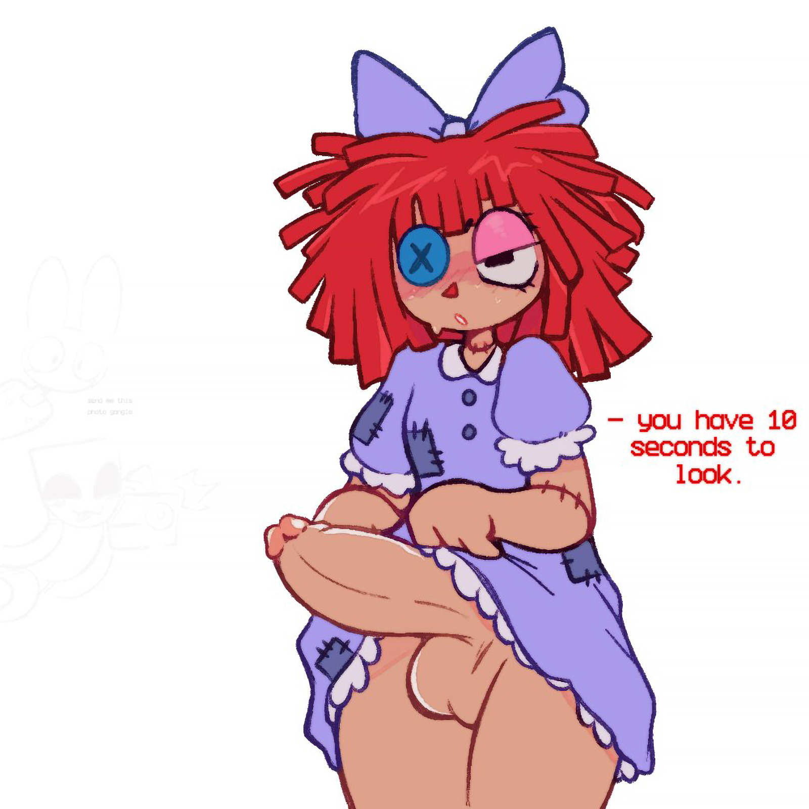 1futa, dialogue, erection, furry only, futa focus, futa only, futanari, glitch productions, kinkyl3xus, lifting skirt, ragatha (the amazing digital circus), testicles, the amazing digital circus