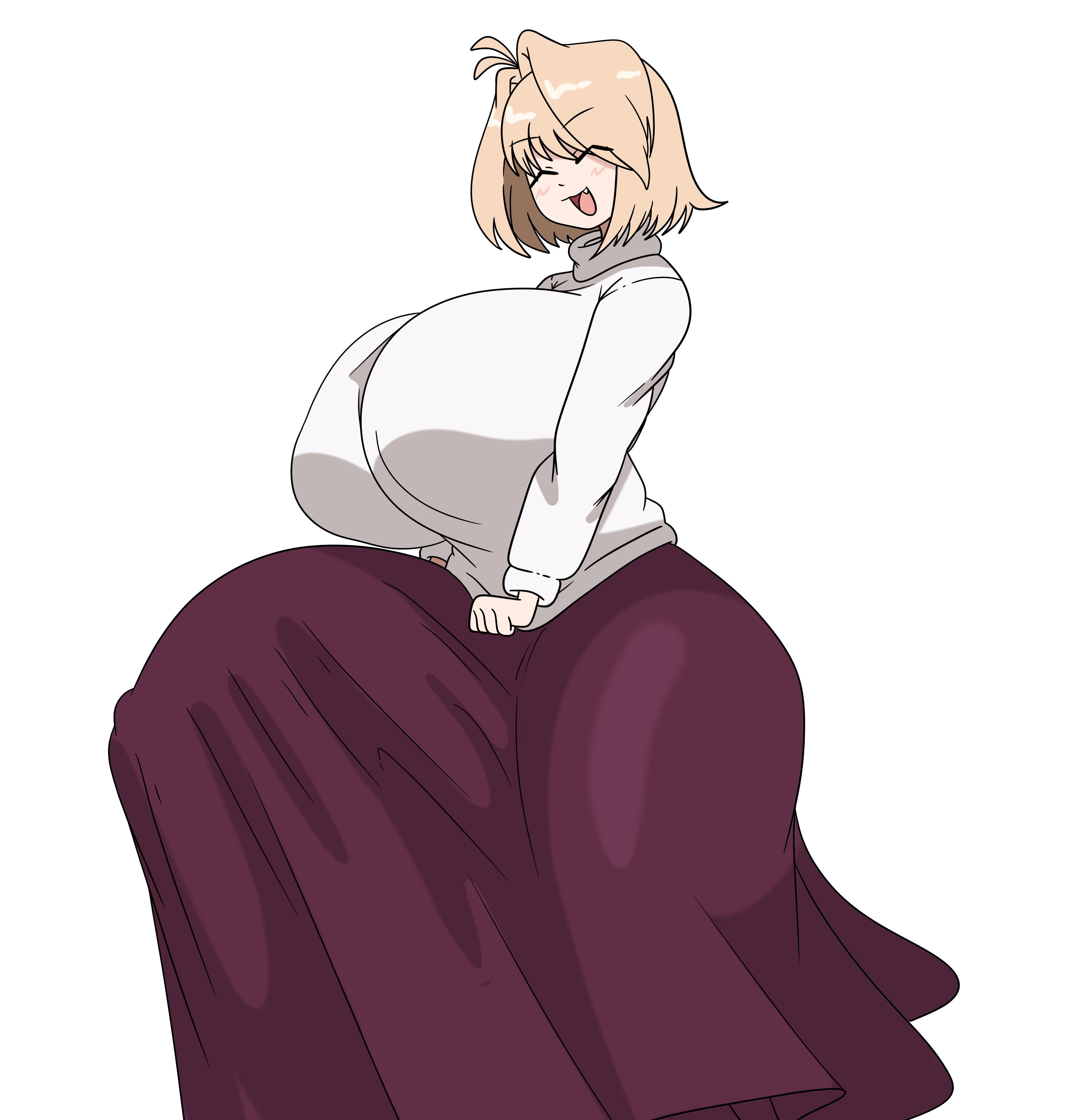 1futa, 1girls, arcueid brunestud, big breasts, big penis, blonde futa, blonde hair, busty, closed eyes smile, dick, dickgirl, erect penis, erection, erection under clothes, fat cock, futa only, futanari, huge breasts, huge cock, inakotho, large breasts, large penis, melty blood arcueid figure (meme), meme, mostly clothed, penis, penis under clothes, tsukihime