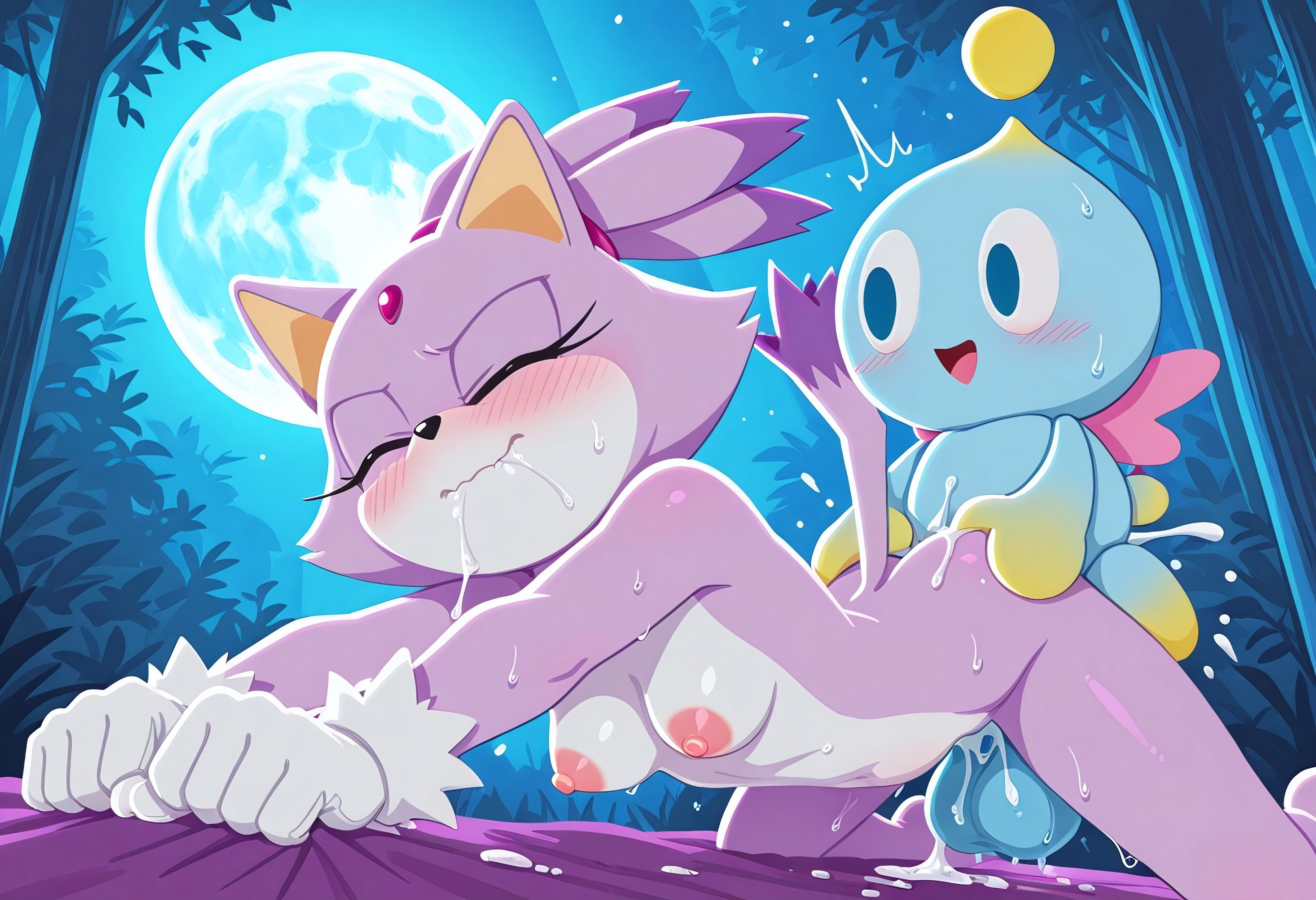 ai art, ai generated, blaze the cat, chao (sonic), chaos (sonic), sonic (series), thesoniks