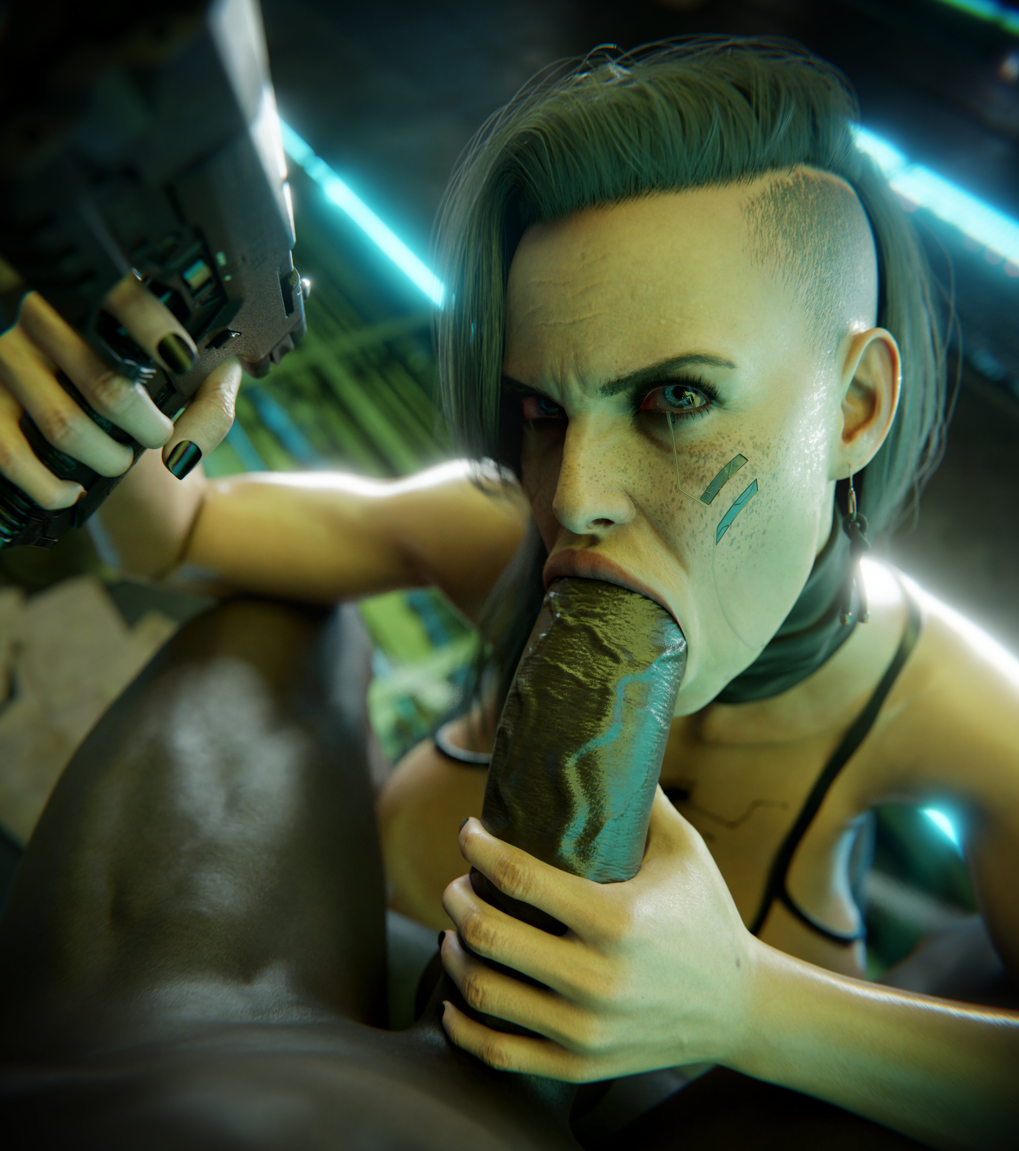 1boy, 1girls, 3d, at gunpoint, big breasts, big penis, blowjob, blue eyes, breasts, cd projekt red, cock, cyberpunk 2077, dark skin, dark-skinned male, duo, fellatio, firearm, gilf, gun, hand on penis, handjob, huge breasts, huge cock, interracial, light skin, light-skinned female, looking at partner, male, male penetrating, male penetrating female, male/female, nude, nude male, older female, older female and younger male, oral, oral penetration, oral sex, penis, r3xstone, reverse rape, rogue amendiares, self upload, tagme, veiny penis, weapon