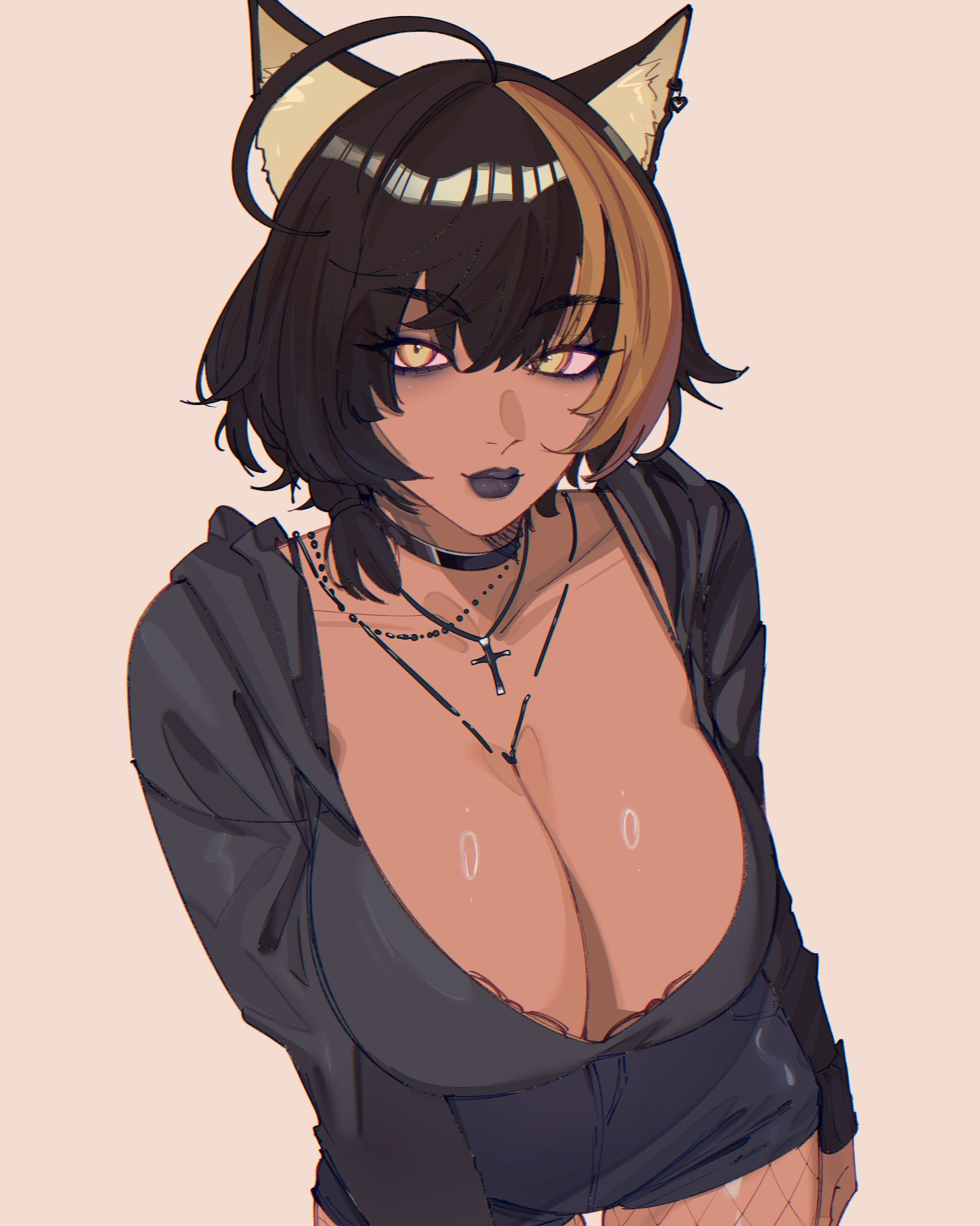 1girls, animal ears, big breasts, breasts, cat ears, cat tail, catgirl, fat ass, female, fit, fit female, goth, goth girl, gothic, large breasts, multicolored hair, nekoyo chloe, pomuya, sexy, sexy body, solo, tan skin, thick thighs, virtual youtuber, voluptuous, voluptuous female