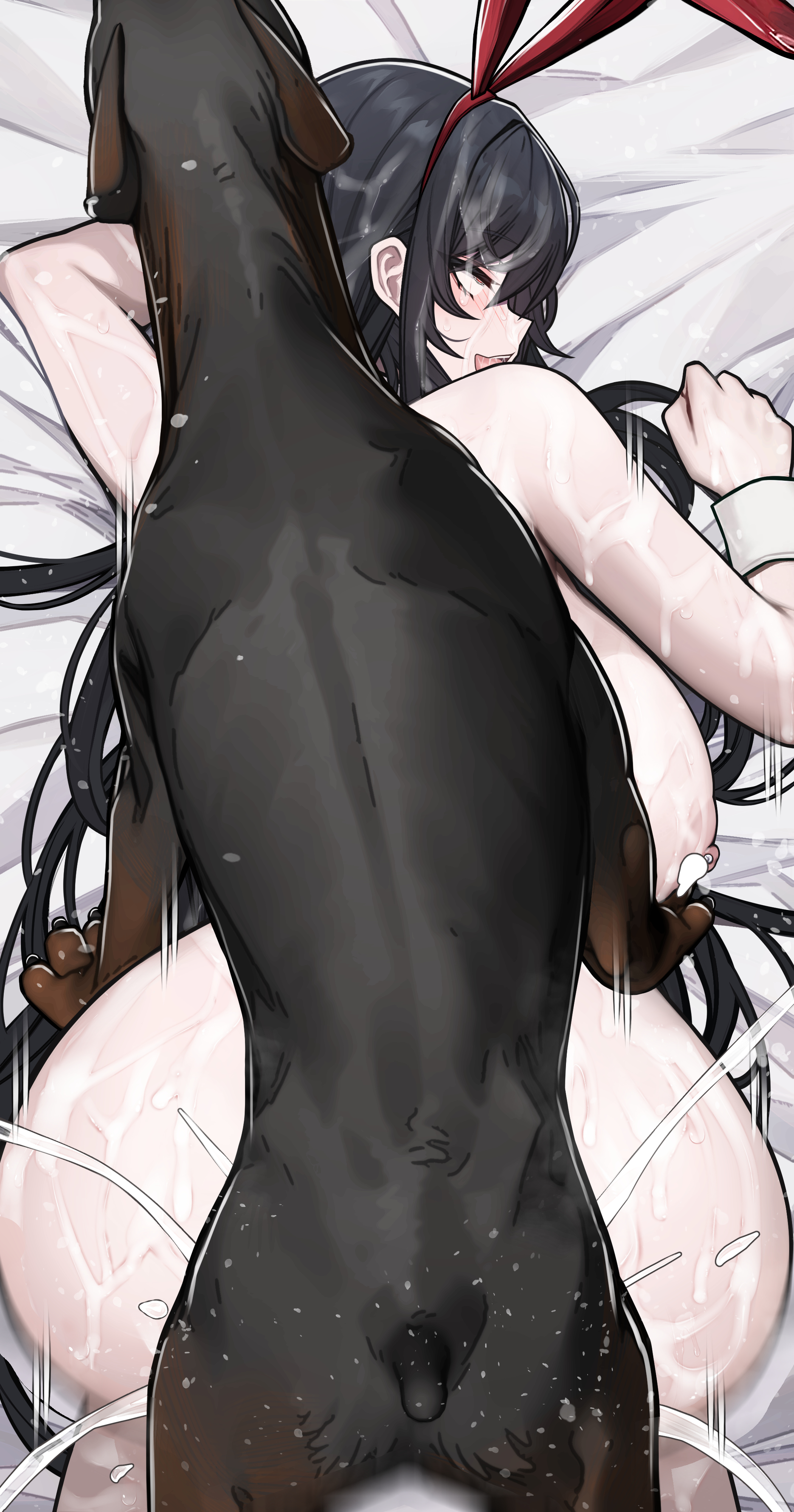 1animal, 1dog, 1girls, 2d, absurd res, ahe gao, ass, ass-to-ass, azur lane, backboob, bangs, bed sheet, bedsheets, big ass, big breasts, black hair, bouncing ass, breasts, bukkake, bunny ears, canid, canine, canis, cum, cum in pussy, cum inside, cum on body, cum on face, cum on hair, cum splatter, curvy, doggy style, domestic dog, excessive cum, eyes half open, face down ass up, female, feral, feral on female, feral on human, from behind, fucked silly, hi res, hourglass figure, huge breasts, interspecies, light skin, light-skinned female, long hair, looking pleasured, male, motion lines, nipple piercing, nipples, on knees, pale skin, pale-skinned female, red eyes, sex, siu (siu0207), size difference, sweat, taihou (azur lane), thrusting, vaginal penetration, zoophilia
