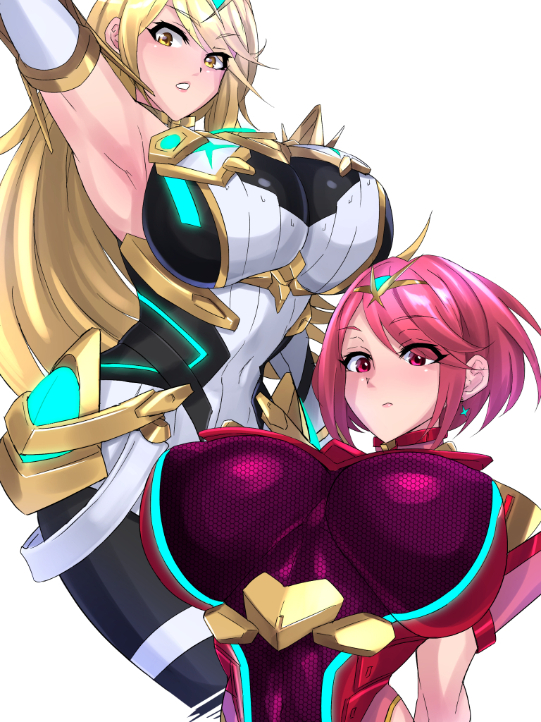 breasts, female, huge breasts, mythra, pyra, shiva (tairakuten), tagme, xenoblade (series), xenoblade chronicles 2
