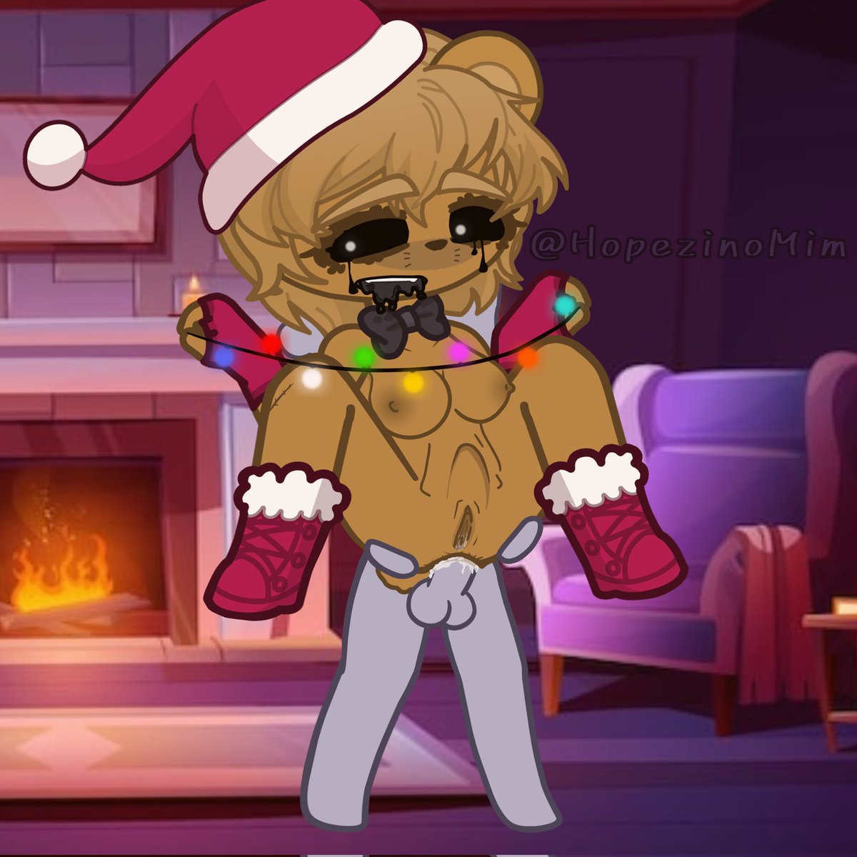 1boy, 1boy1girl, 1girl, 1girls, 1male, anal, anal penetration, anal sex, animatronic, anonymous male, artist name, balls, belly bulge, black sclera, boobs, breasts, christmas clothing, christmas lights, cum, female, female penetrated, festive, five nights at freddy's, gacha, gacha club, gacha heat, gacha life, golden freddy (fnaf), legs apart, male, male penetrating, male penetrating female, male/female, mostly nude, navel, nipples, penetration, penis, pussy, sex, stomach bulge, straight, woman