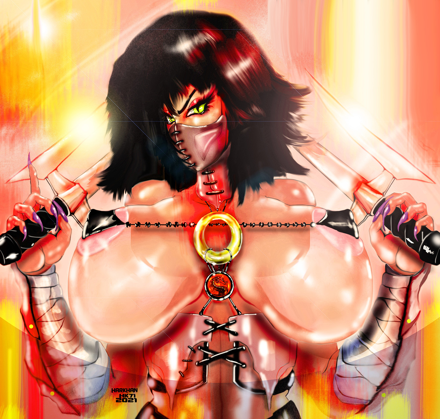 1girls, 2021, 2d, areolae, big breasts, breasts, busty, erect nipples, female, female focus, female only, harkhan, hourglass figure, huge breasts, large breasts, mileena, mortal kombat, nipples, pink nipples, pose, posing, solo, tagme, wide hips