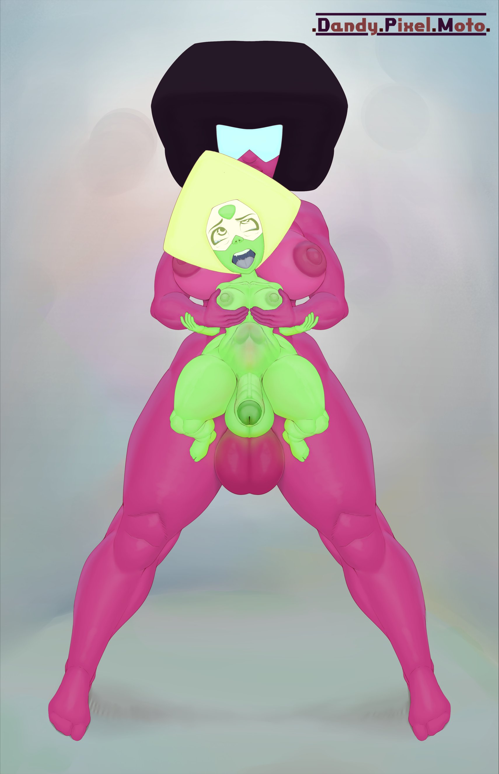 2futas, areolae, balls, big penis, breasts, dandypixelmoto, dickgirl, duo, erection, futa on futa, futa only, futanari, garnet (steven universe), gem (species), gem fusion, huge breasts, humanoid, humanoid penis, intersex, nipples, nude, penis, peridot (steven universe), sex, shortstack, size difference, standing, steven universe, stomach bulge, testicles