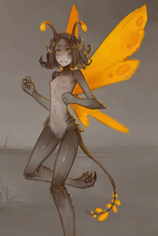 1girls animal_humanoid areola arthropod arthropod_humanoid black_hair breasts butterfly_humanoid circle_eyebrows clawed_feet exoskeleton eyebrows fairy female genitals grey_body hair humanoid humanoid_pointy_ears insect_humanoid insects lepidopteran lepidopteran_humanoid lepidopteran_wings looking_at_viewer navel nipples nude orange_eyes pussy restricted_palette small_breasts small_waist smile solo standing syvaron wings young