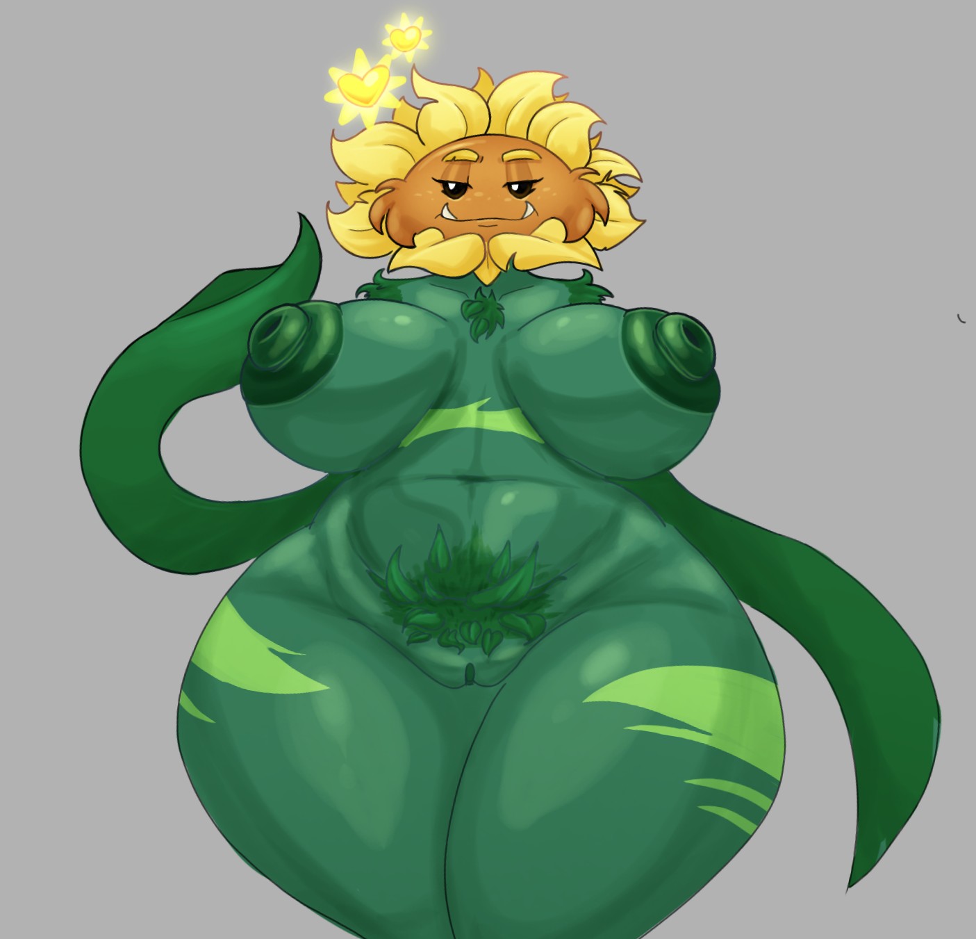 1girls, anthro, anthrofied, ass, breasts, breasts out, chest tuft, electronic arts, female, flora fauna, freckles, hairy, heart, looking at viewer, mapuliart, plant, plant humanoid, plantie, plants vs zombies, plants vs. zombies, popcap games, primal sunflower (pvz), pubes, pubic hair, sun (pvz), sunflower (pvz), tagme, thick thighs, tuft, video game character, video games