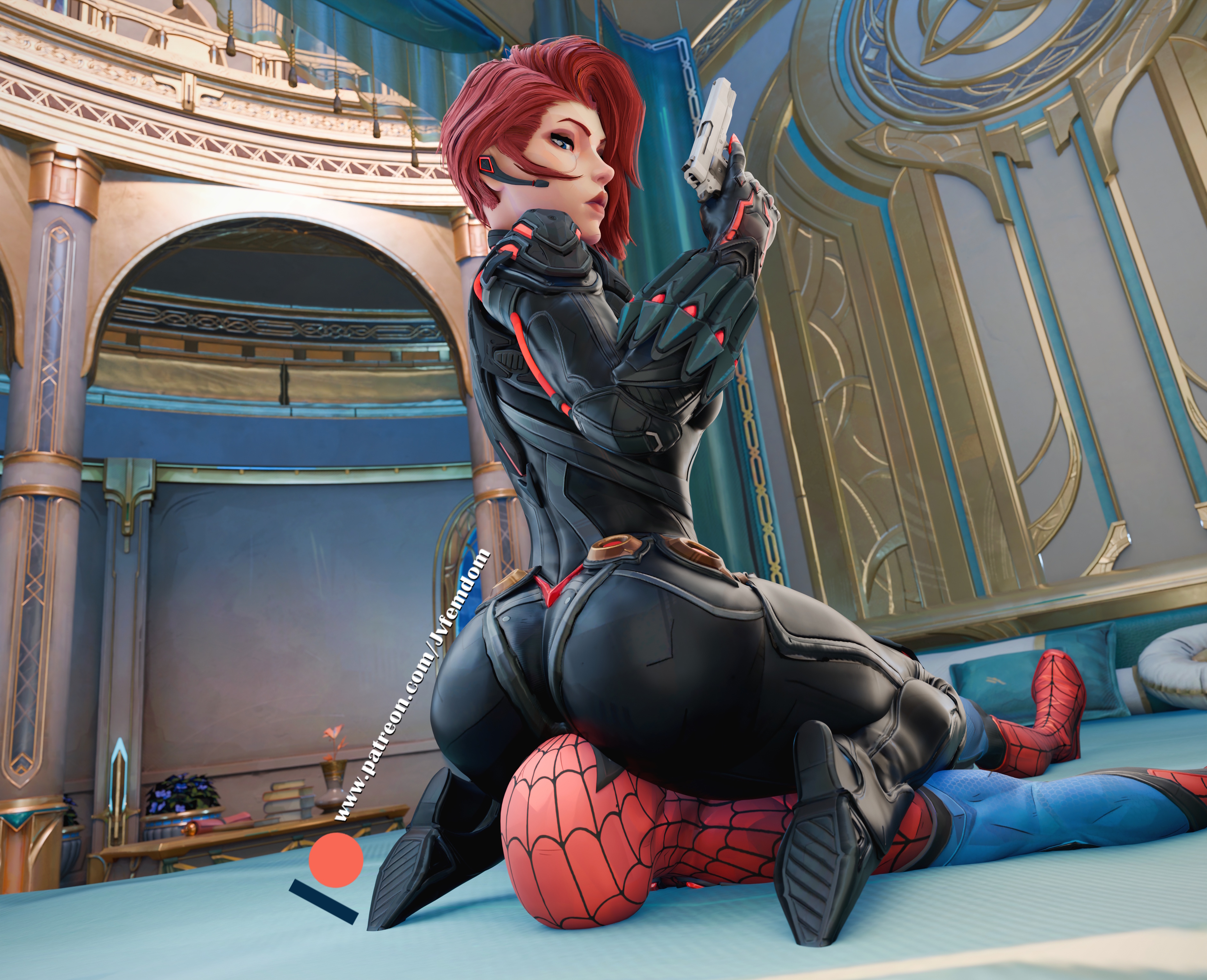 1boy, 1girl, 1girls, 3d, 3d (artwork), absurd res, arrogant, ass, ass bigger than head, ass up, baddie, beaten, big ass, black widow (marvel rivals), black widow (marvel), blender, breasts, catfight, choking, clothed, clothed female, defeated, dominant, dominant female, domination, dominatrix, facesitting, female, female domination, female/male, femdom, fully clothed, green eyes, gun, helpless, highres, huge ass, humiliated, humiliating, humiliation, jpeg, jvfemdom, knee boots, large ass, leg choking, legs, leotard, light skin, light-skinned female, light-skinned male, long hair, looking pleasured, low-angle view, male, male on female, male/female, marvel, marvel comics, marvel rivals, mixed wrestling, muscle mommy, muscles, muscular, muscular female, muscular thighs, natasha romanoff, non-nude, peter parker, phoenix (marvel rivals), pinned, pinned down, red hair, round ass, round butt, sadism, sadistic, sadistic female, self upload, sitting, sitting on another, sitting on face, sitting on person, smile, smirk, smug, smug face, smug grin, spider-man, spider-man (marvel rivals), spider-man (series), straight, stretching, submission, submission hold, submissive, suffocation, superhero, superheroine, thick thighs, thigh choking, thor (series), utter domination, wrestling