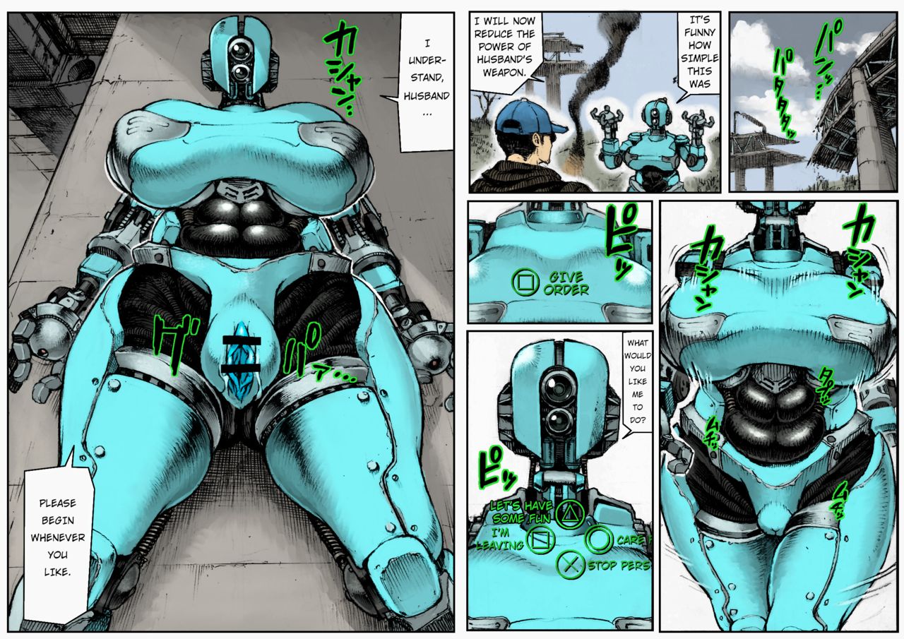 1boy, 1girls, 2018, abs, ada (fallout), ass, assaultron, breasts, bubble ass, bubble butt, censored, comic, dialogue, double deck, english text, fallout, fallout 4, female, front view, huge ass, huge breasts, human, inviting, large breasts, machine, male, muscular, muscular female, nude, on back, outdoors, pussy, pussy juice, robot, sole survivor, sole survivor (male), spread pussy, standing, text, thick thighs, translated, video games, voluptuous, vulva, wide hips