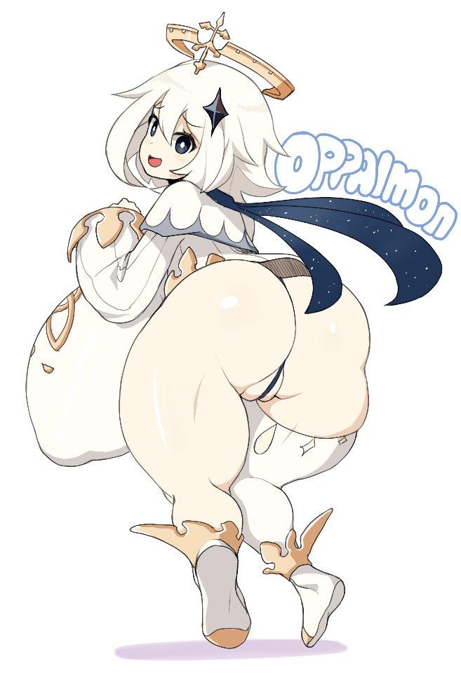 1girls alternate_breast_size ass big_ass big_breasts breasts food genshin_impact huge_ass huge_breasts paimon_(genshin_impact) shortstack sinensian thick_thighs white_background