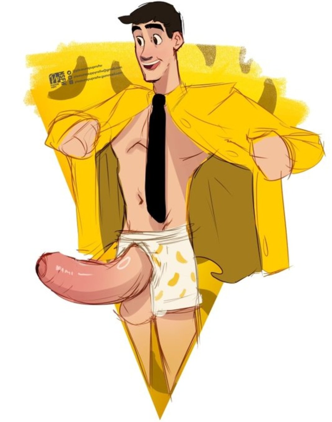 1boy 1male big_penis curious_george erection foreskin huge_cock pleasurepuppynsfw shirt the_man_in_the_yellow_hat underwear