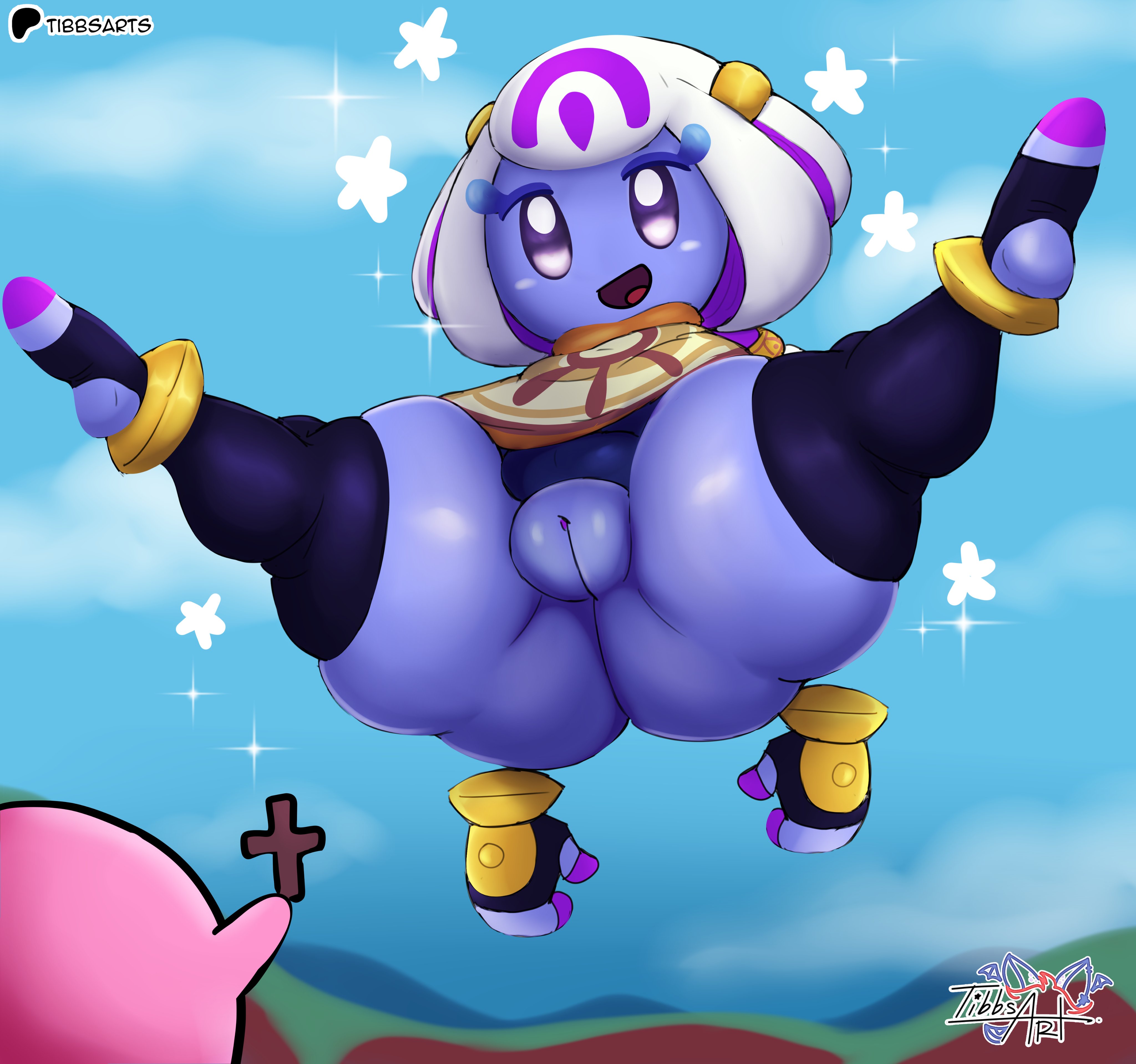 1girls, absurd res, black legwear, blue body, chubby, cross, female, kirbo (terminalmontage), kirby, kirby (series), kirby and the world beyond, leggings, legwear, multicolored hair, mysterious girl (kirby and the world beyond), open mouth, plump, plump labia, pussy, spread legs, tagme, terminalmontage, thick thighs, thighhighs, tibbs, tibbs arts