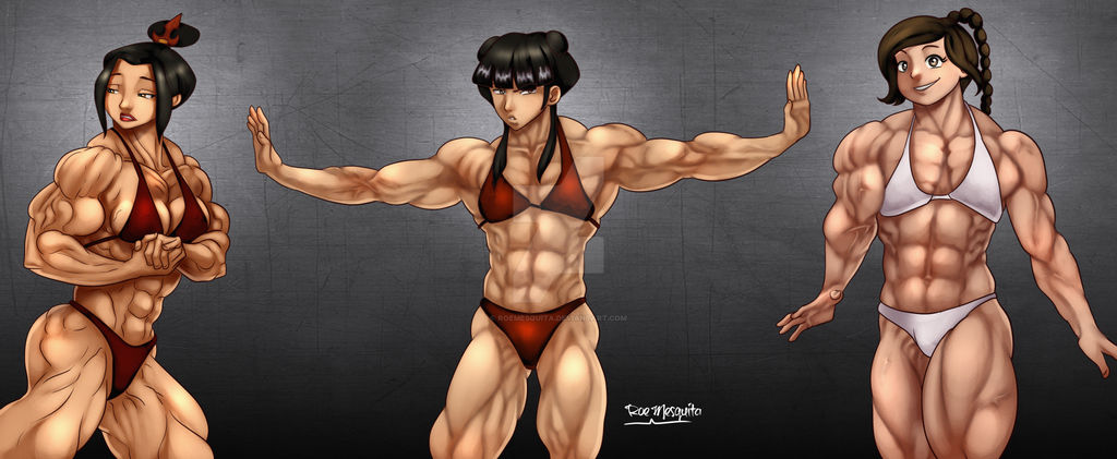 avatar_the_last_airbender azula extreme_muscles flat_chest mai_(avatar) muscular muscular_female roemesquita swimsuit ty_lee