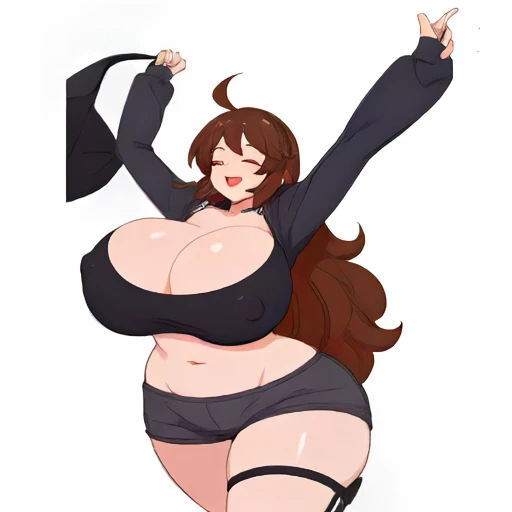 agent_gf_(friday_night_funkin) ai_generated ass_window belly_button big_ass big_breasts boob_window breasts brown_hair clothed female female_only friday_night_funkin girlfriend_(friday_night_funkin) hips huge_ass huge_breasts long_hair long_sleeves nipple_bulge nipples_visible_through_clothing no_bra no_underwear pussy_window stripping thick thick_thighs thighs wide_hips