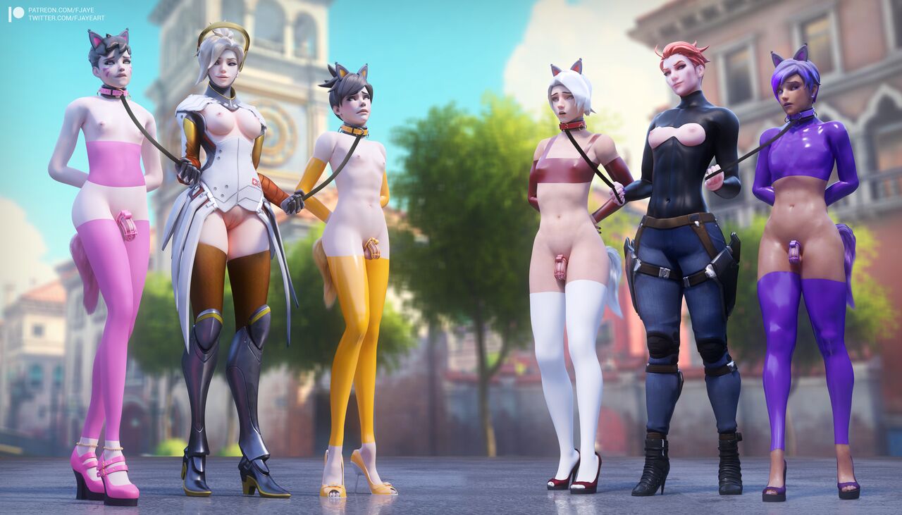 2girls 3d 4boys ashe_(overwatch) black_cat_sombra blizzard_entertainment bondage cat_ears cat_tail chastity chastity_cage crossdressing d.va dog_ears dog_tail dominatrix exhibitionism exposed_breasts exposed_pussy female femboy feminine_male feminization fjaye genderswap_(ftm) high_heels latex leash male mercy moira multiple_boys multiple_girls multiple_subs open_toe_shoes overwatch overwatch_2 penis petplay rule_63 sissy sombra submissive_male tracer trap