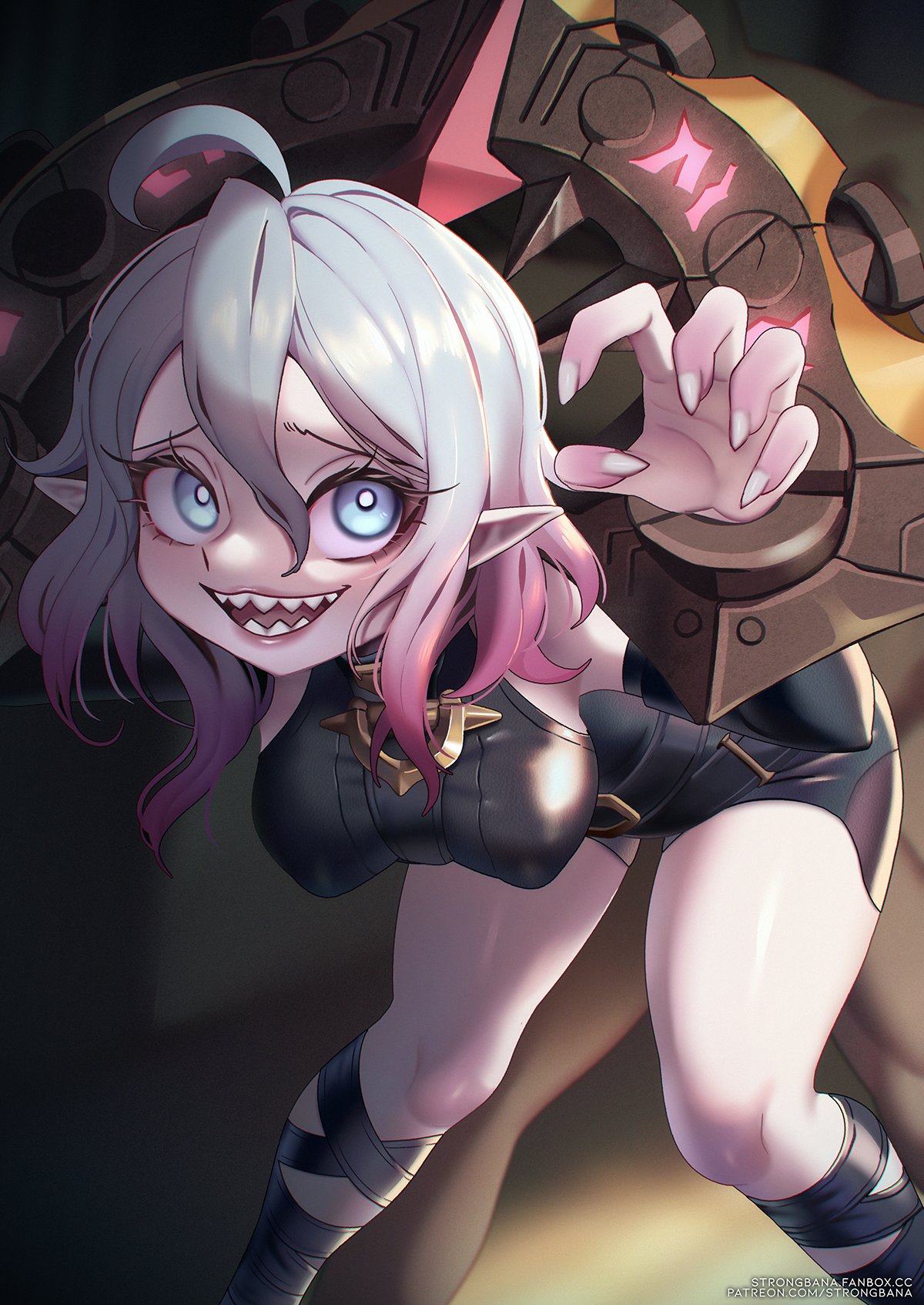 1girls, briar (league of legends), clothed female, color, colored, cuffed, cuffed wrists, cuffs, female, league of legends, light skin, light-skinned female, looking at viewer, looking up, pale skin, pale-skinned female, smiling, smiling at viewer, solo, solo female, solo focus, strongbana, tagme