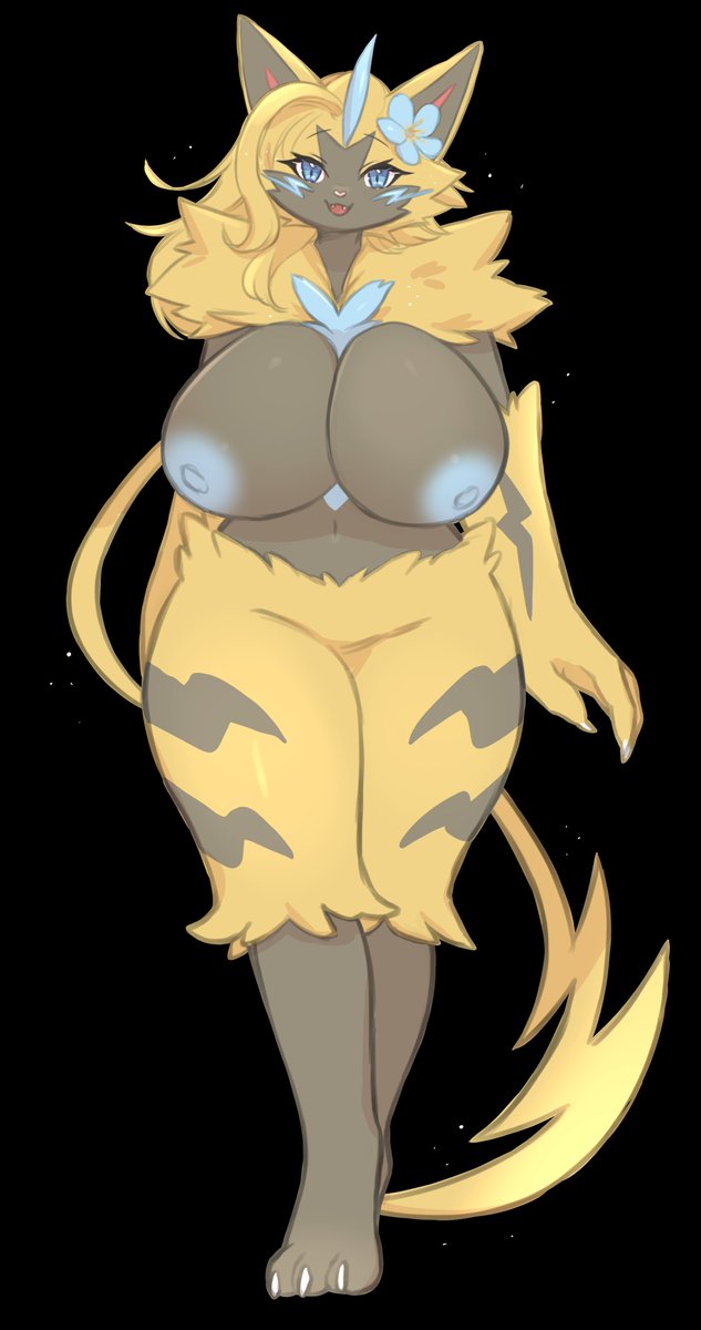 aurora_(nbanoob) big_breasts breasts female female_pokemon furry huge_breasts pokémon_(species) pokemon thick_thighs underchikichan wide_hips zeraora